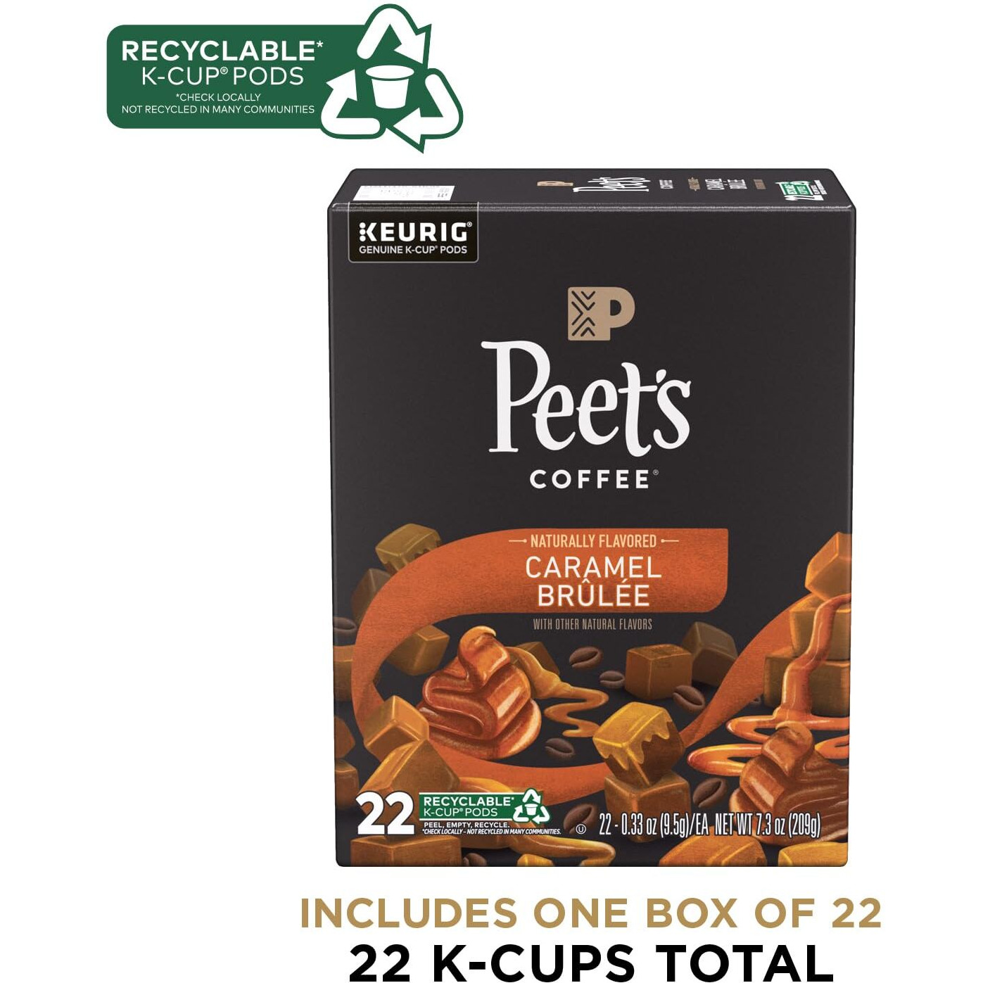 Peet's Coffee Flavored K-Cup Pods, Caramel Brvlve (22 Count) Single Serve Pods Compatible With Keurig Brewers