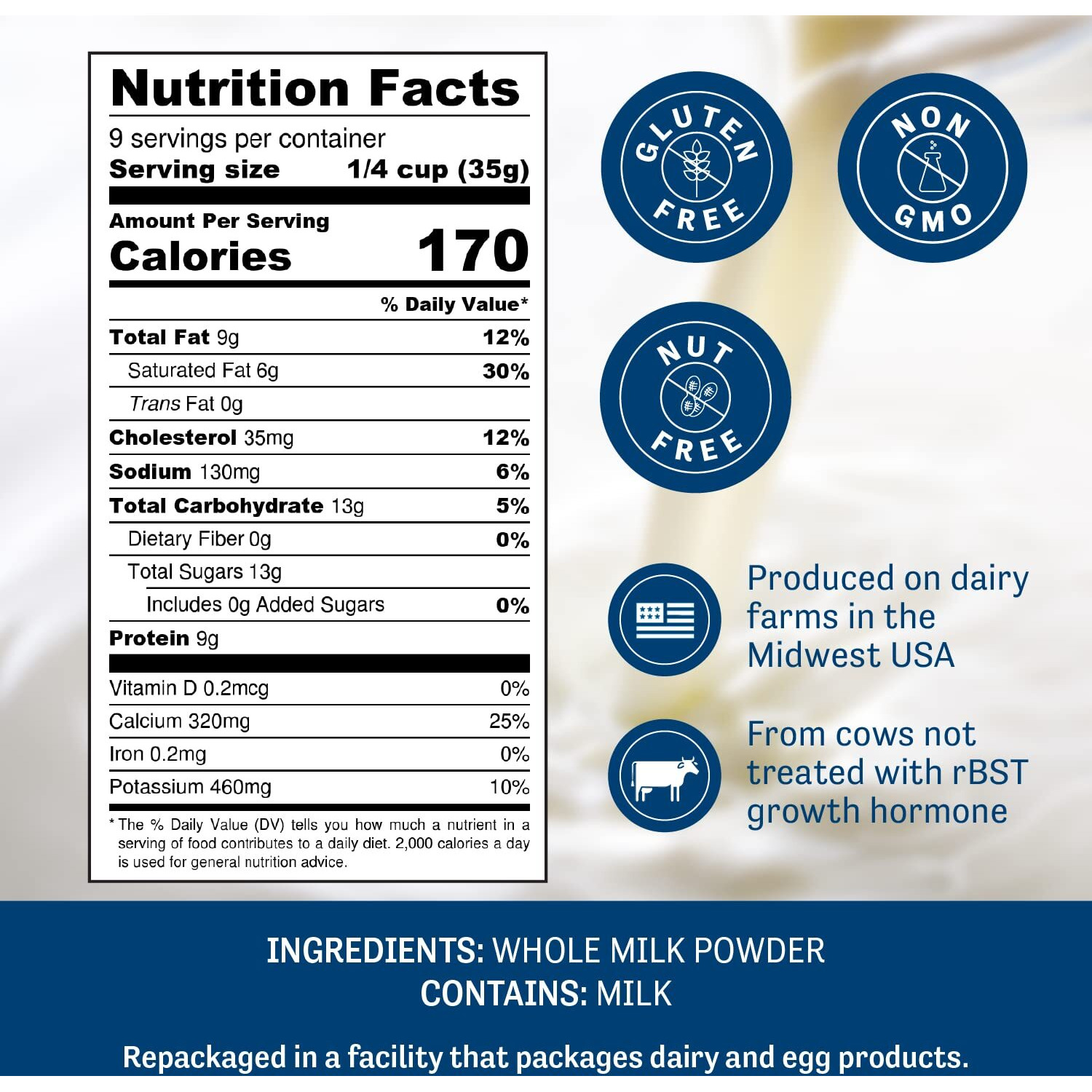 Judee's Pure Whole Milk Powder - 100% Non-Gmo, Rbst Hormone-Free, Gluten-Free And Nut-Free - Pantry Staple, Baking Ready, Great For Travel, Easy To Store And Shelf Stable - Made In Usa - 11Oz