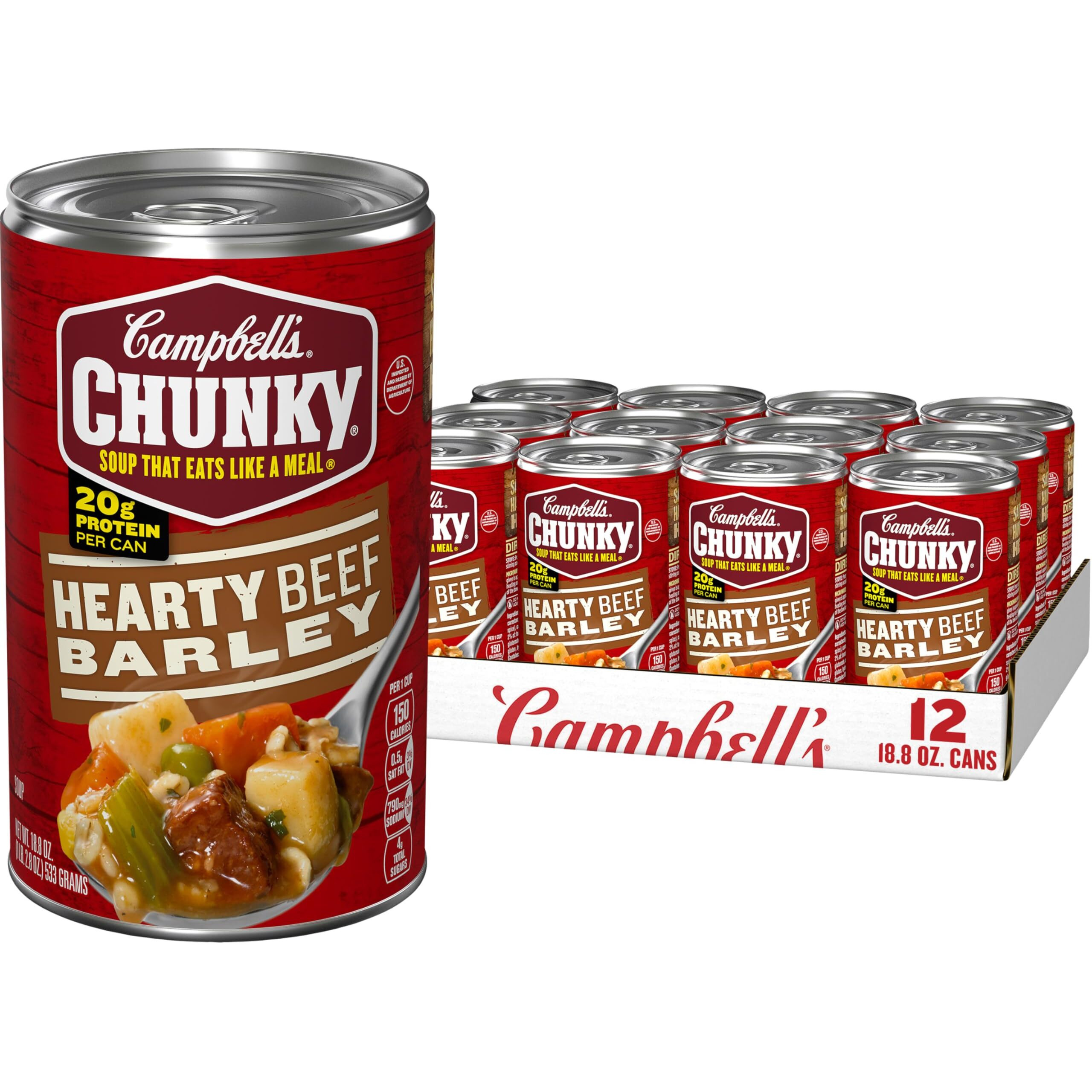 Campbell's Chunky Soup, Hearty Beef And Barley Soup, 18.8 Oz Can (Case Of 12)