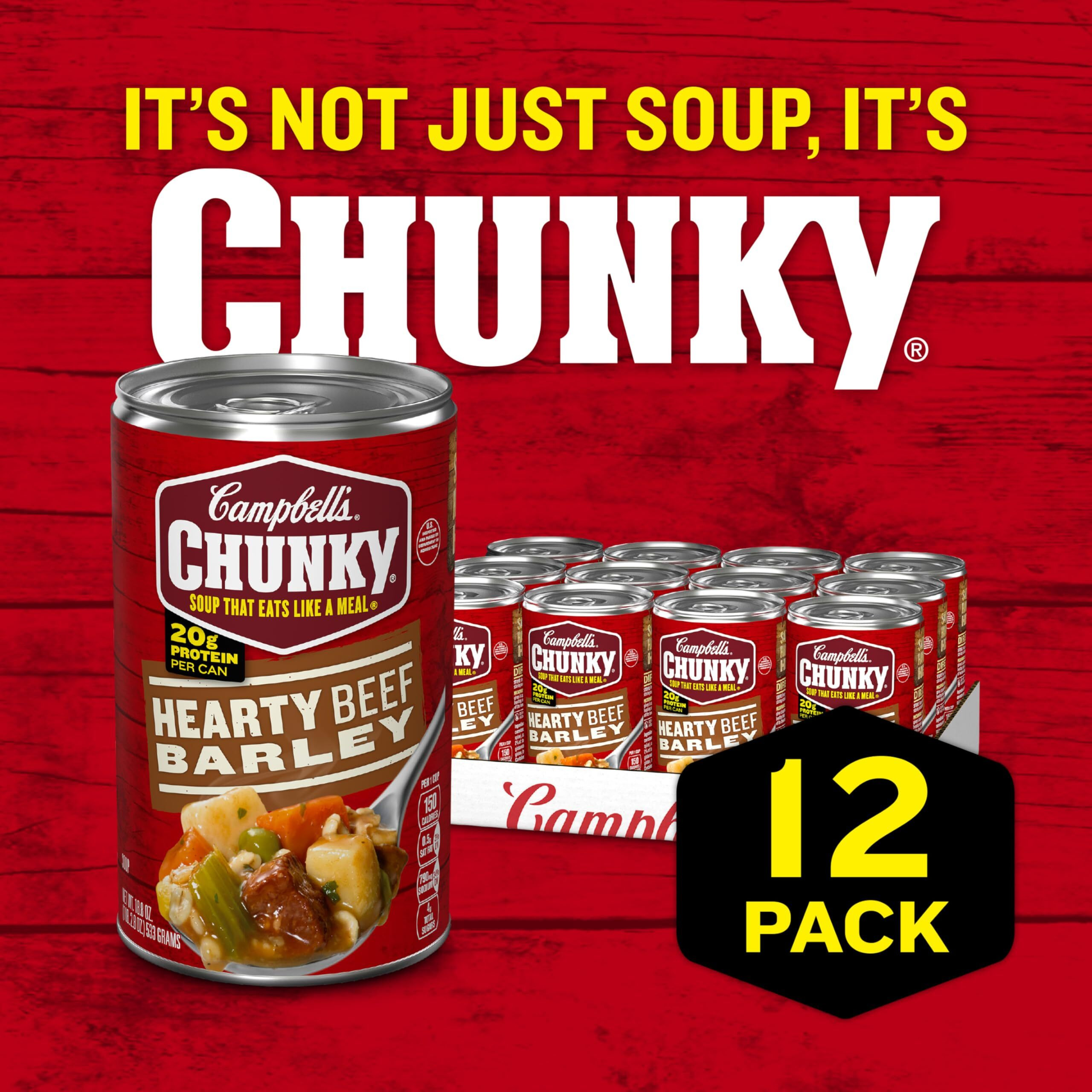 Campbell's Chunky Soup, Hearty Beef And Barley Soup, 18.8 Oz Can (Case Of 12)