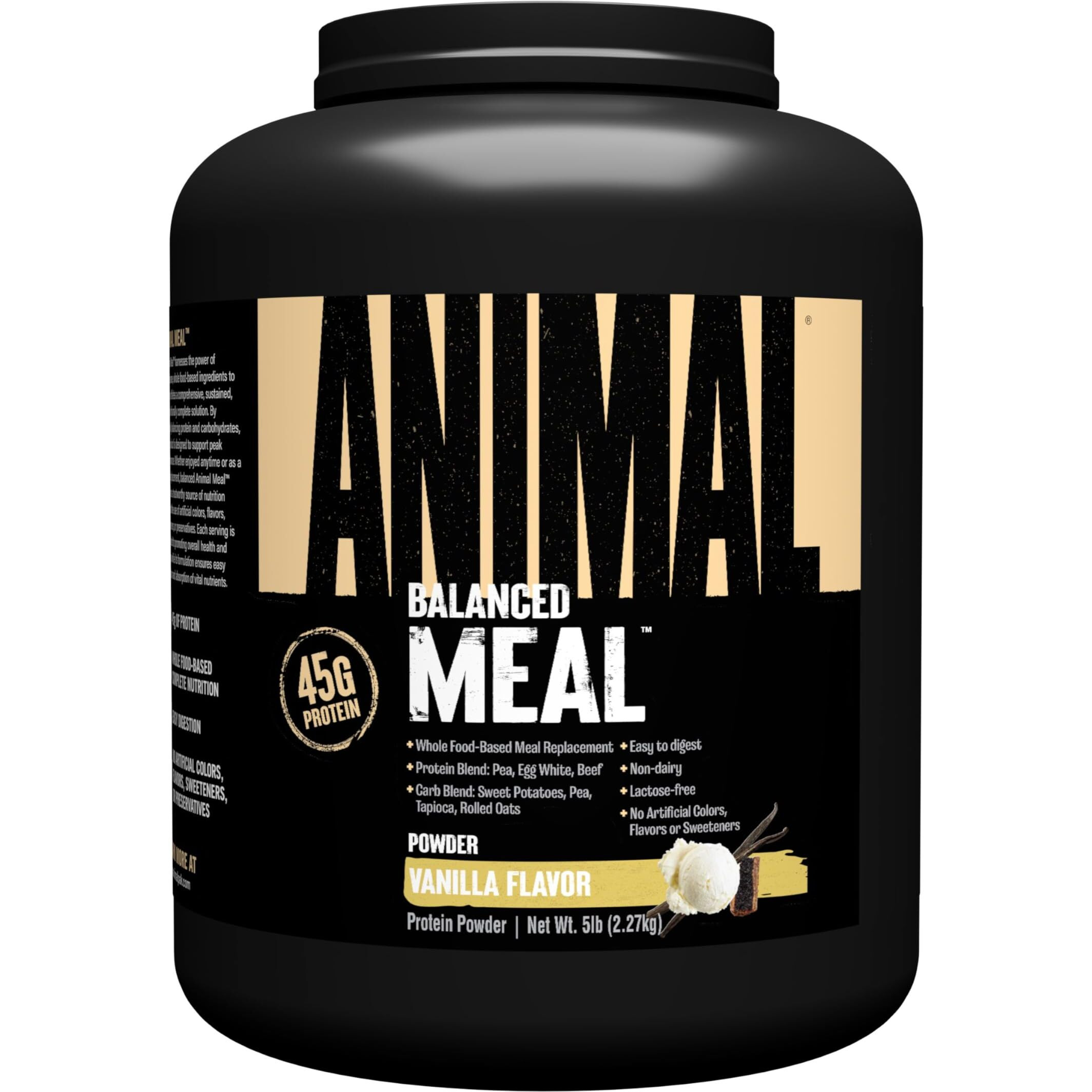 Animal Meal - All Natural High Calorie Meal Shake - Egg Whites, Beef Protein, Pea Protein, Vanilla