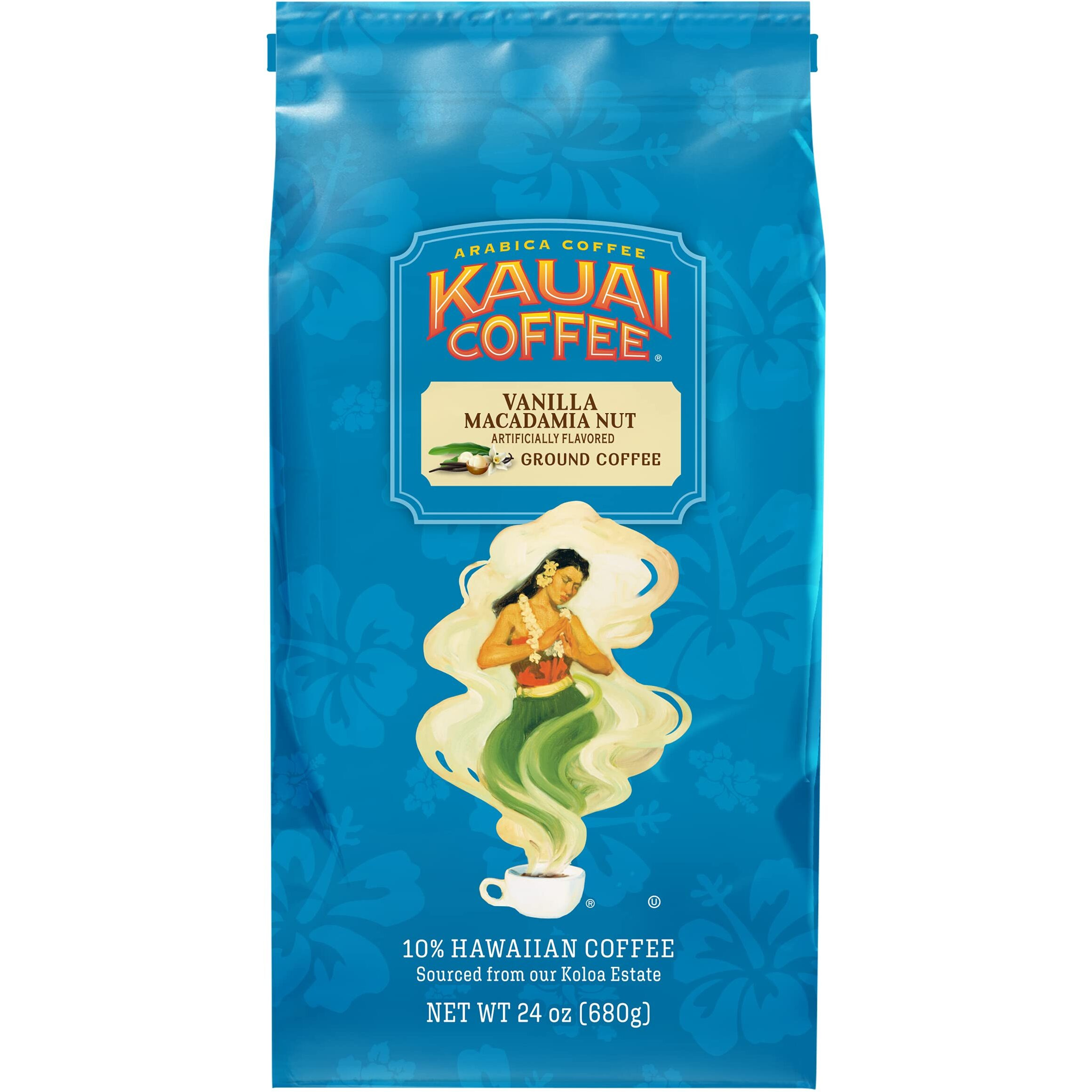 Kauai Coffee Vanilla Macadamia Nut, Medium Roast - Ground Coffee, 24 Oz Package