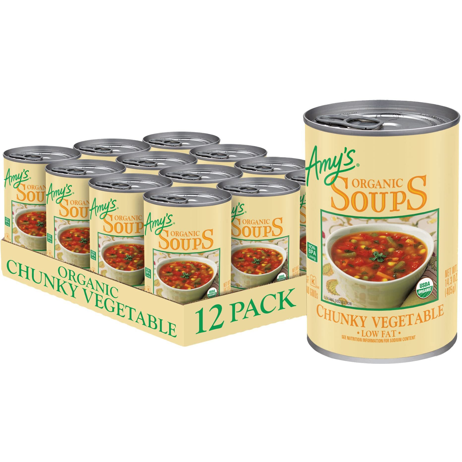 Amys Soup, Vegan Chunky Vegetable Soup, Gluten Free, Made With Organic Vegetables, Canned Soup, 14.3 Oz (12 Pack)