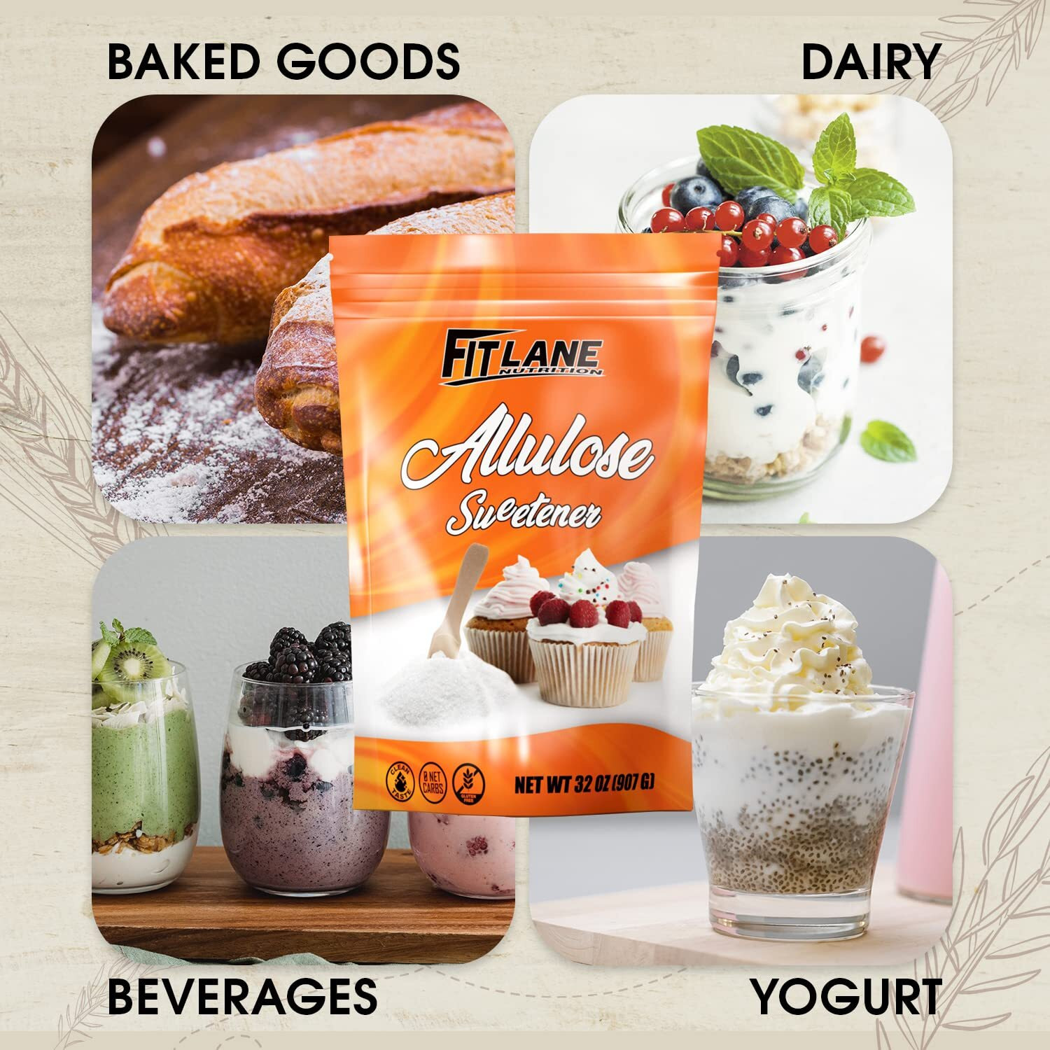 Allulose Sweetener 2 Lbs - Pure Low Calorie Zero Net Carb Natural Keto Sugar Substitute With No Aftertaste - Perfect For Baking And Sweetening Your Favorite Foods - By Fit Lane Nutrition