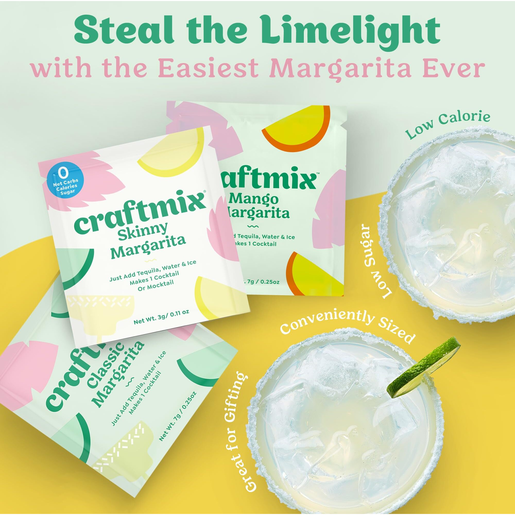 Craftmix Margarita Variety Pack, Makes 12 Drinks, Skinny Cocktail Mixers, Instant Mix Mocktail Kit, Real Fruit, Vegan Low Carb Non-Gmo, Dairy Free, Gluten Free, Easy To Mix