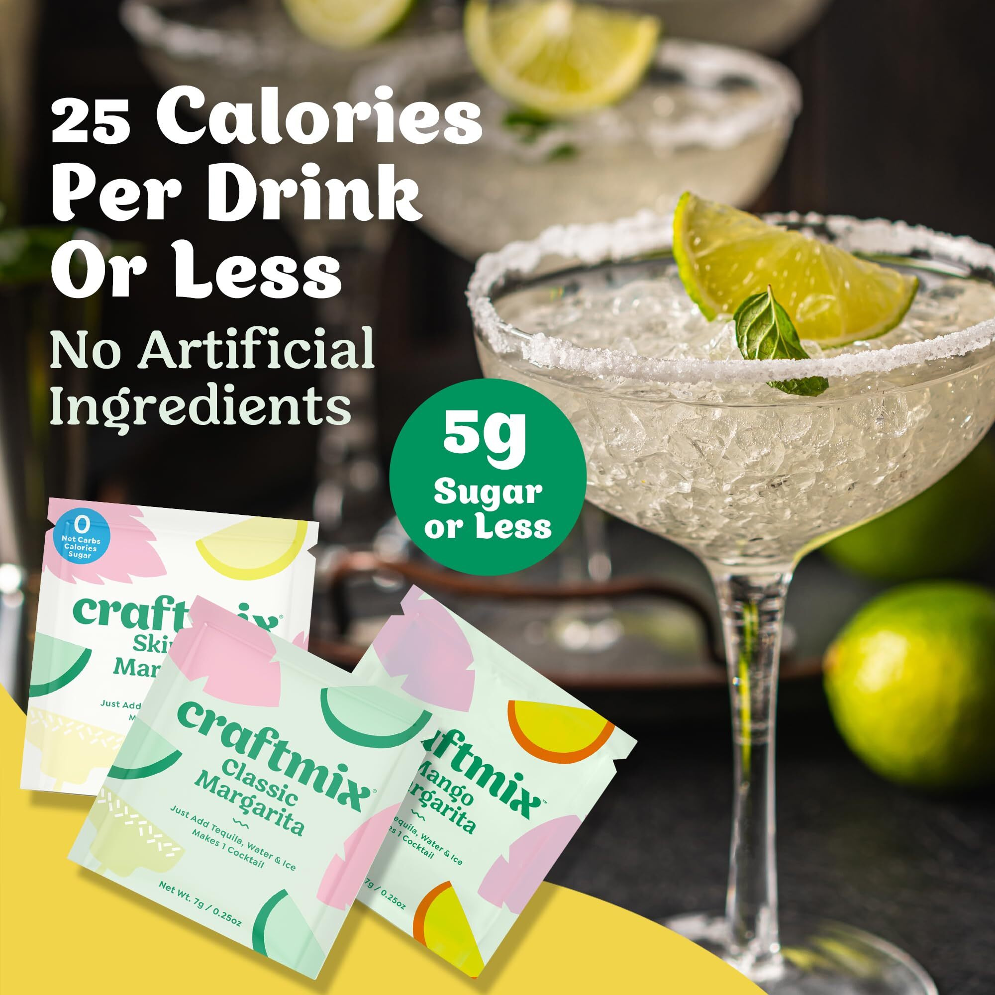 Craftmix Margarita Variety Pack, Makes 12 Drinks, Skinny Cocktail Mixers, Instant Mix Mocktail Kit, Real Fruit, Vegan Low Carb Non-Gmo, Dairy Free, Gluten Free, Easy To Mix