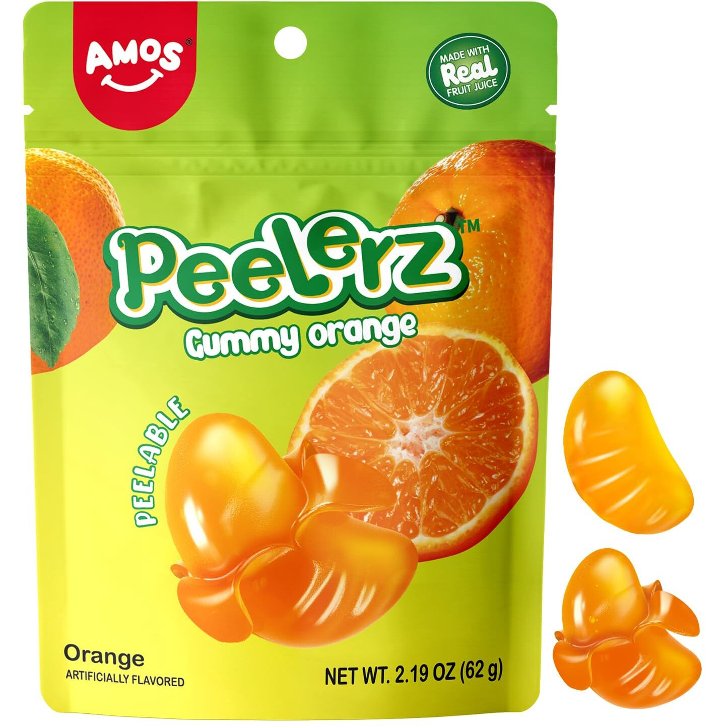 Amos 4D Gummy Peelable Orange Candy, Peelerz Gummy Orange, Fruit Snacks Resealable 2.19Oz Bag (Pack Of 3)