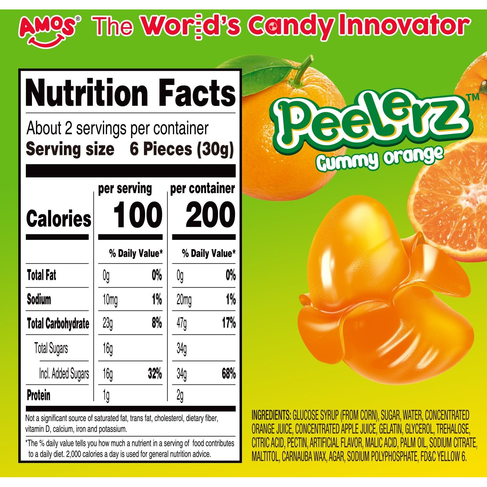 Amos 4D Gummy Peelable Orange Candy, Peelerz Gummy Orange, Fruit Snacks Resealable 2.19Oz Bag (Pack Of 3)