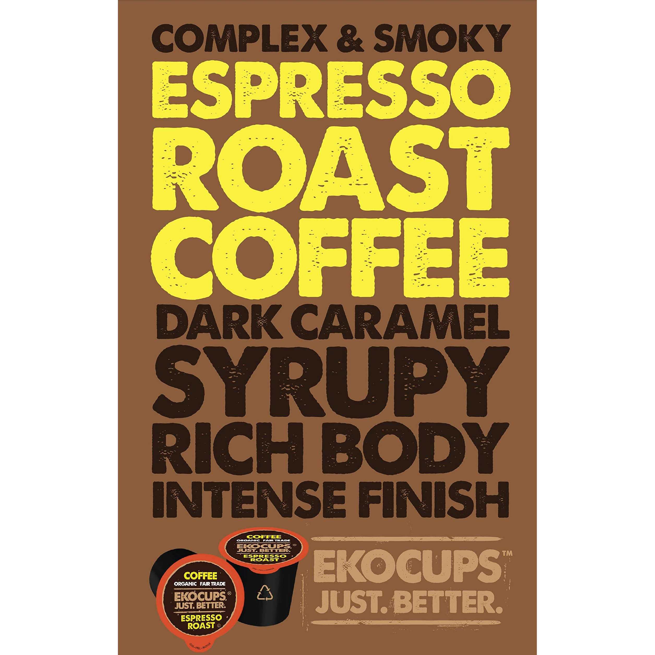 Ekocups Organic Espresso Roast Coffee Pods, Extra 30% More Coffee Per Cup, Artisan Fair Trade Dark Roast, Espresso Coffee For Keurig K Cup Machines, Recyclable Pods, 40 Count