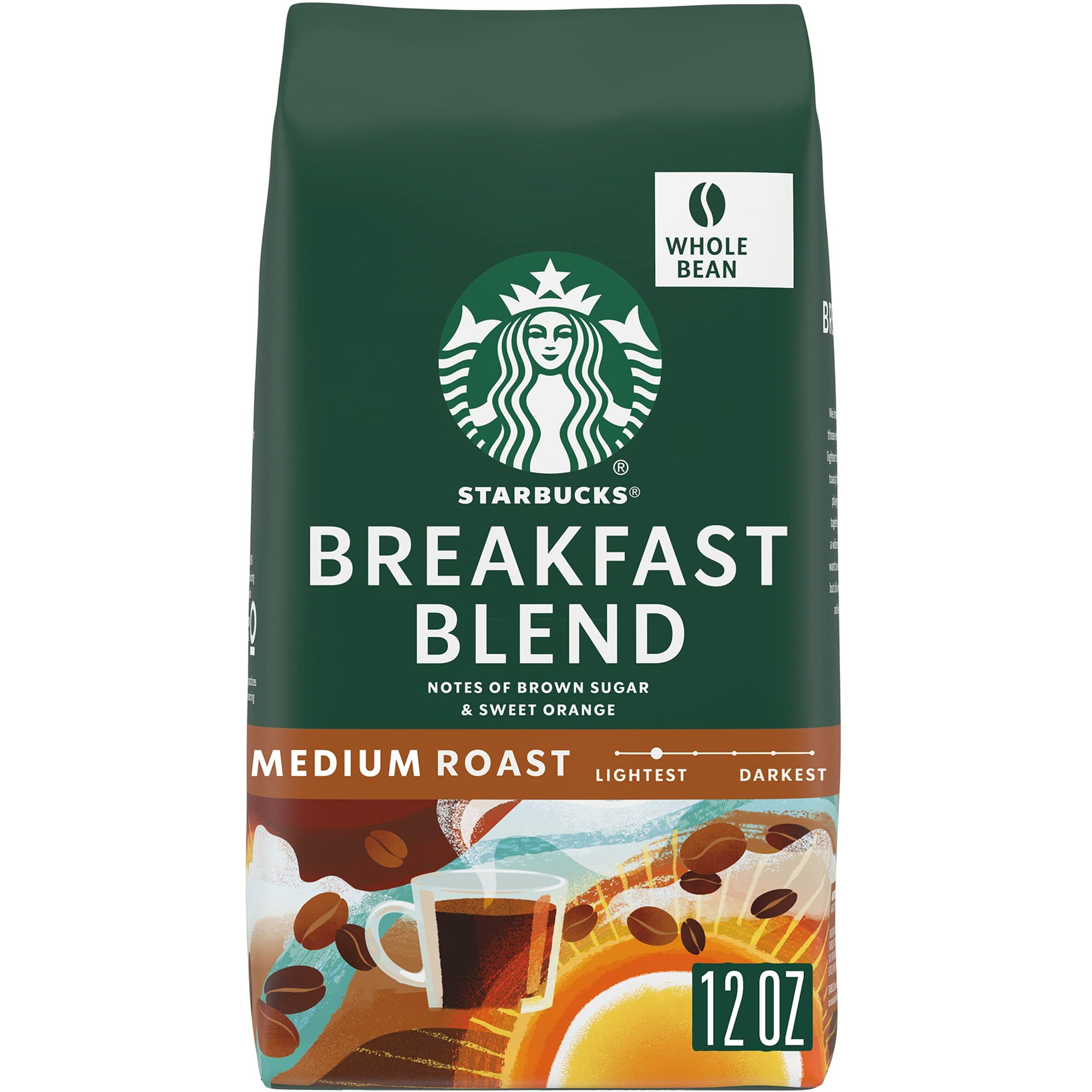Starbucks Whole Bean Coffee, Medium Roast Coffee, Breakfast Blend, 100% Arabica, 1 Bag (12 Oz)
