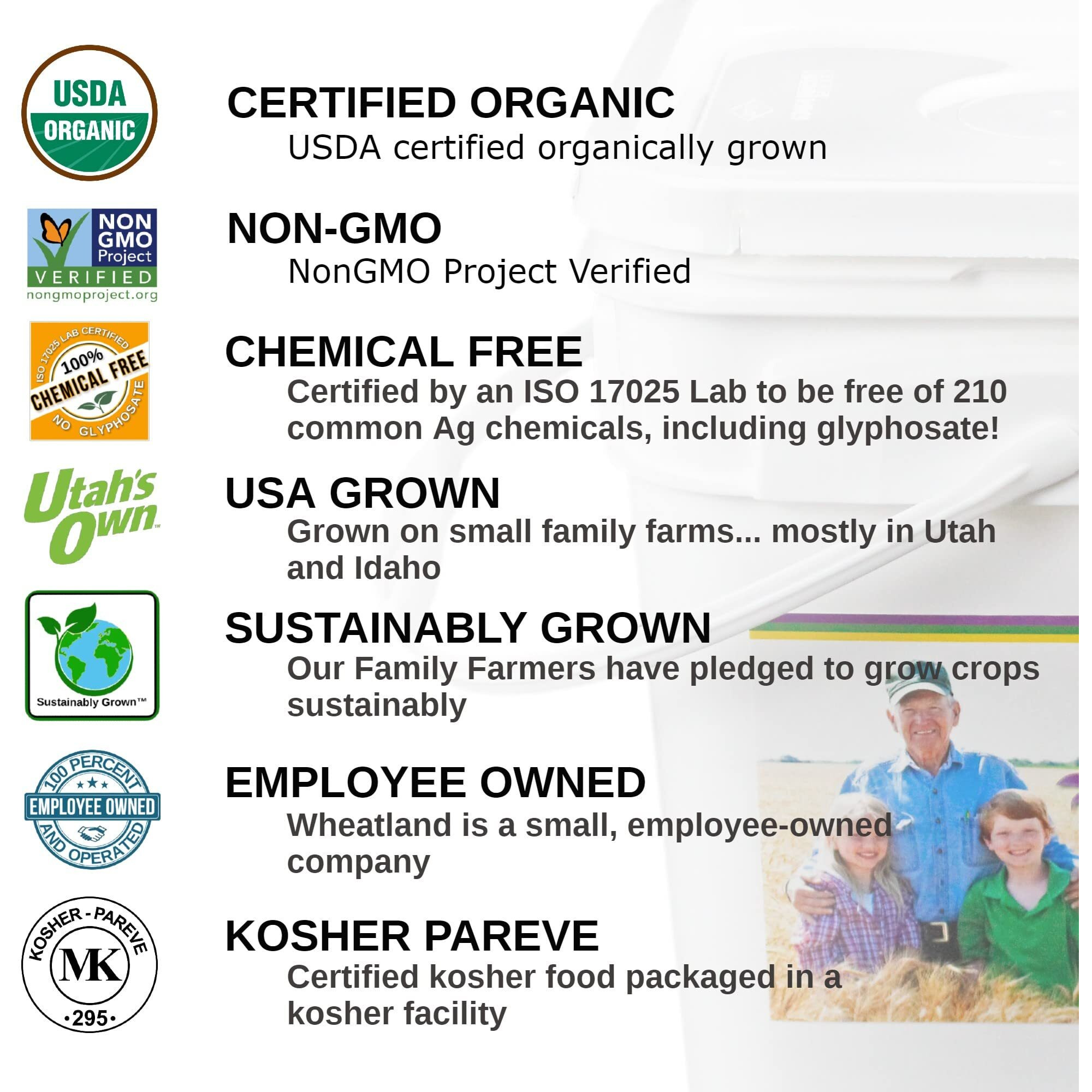 Wheatland Organic Hard Red Wheat Berries  20Lb Bucket, Sealed In Mylar  Emergency Food Storage  Grown By Family Farmers In Utah/Idaho  25 Yr. Shelf Life  Sproutable  Certified Organic