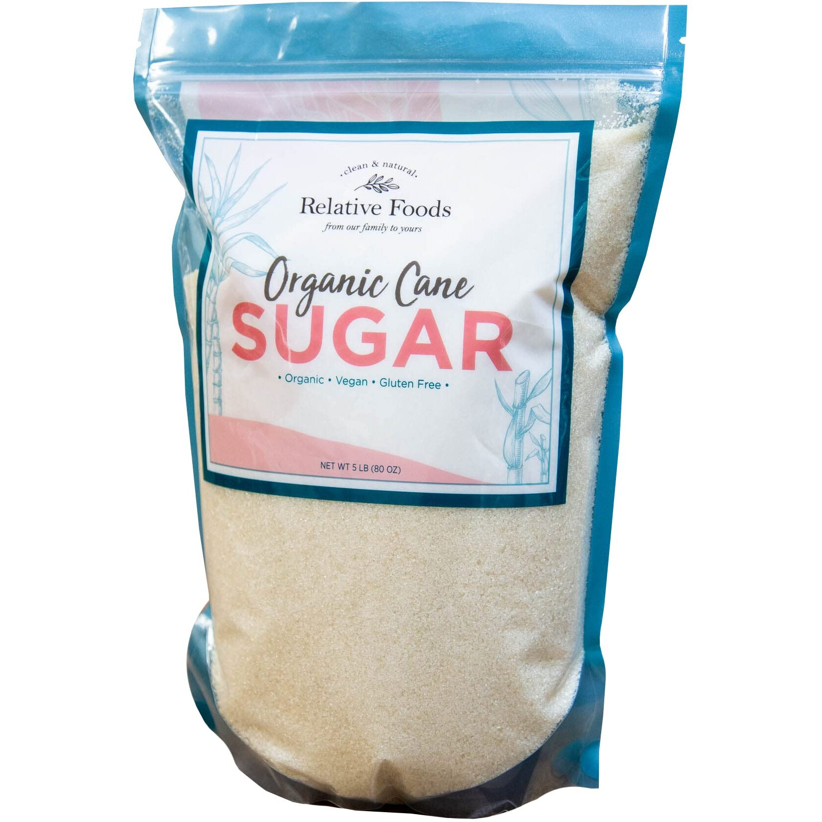 Organic Cane Sugar Crystals (5Lb Sugar Packet) - Preservative & Bone-Char Free, Vegan Food Sugar Substitute, Gluten Free, Non-Gmo, Fine Natural Sugar Sweetener For Cooking, Beverages, & More
