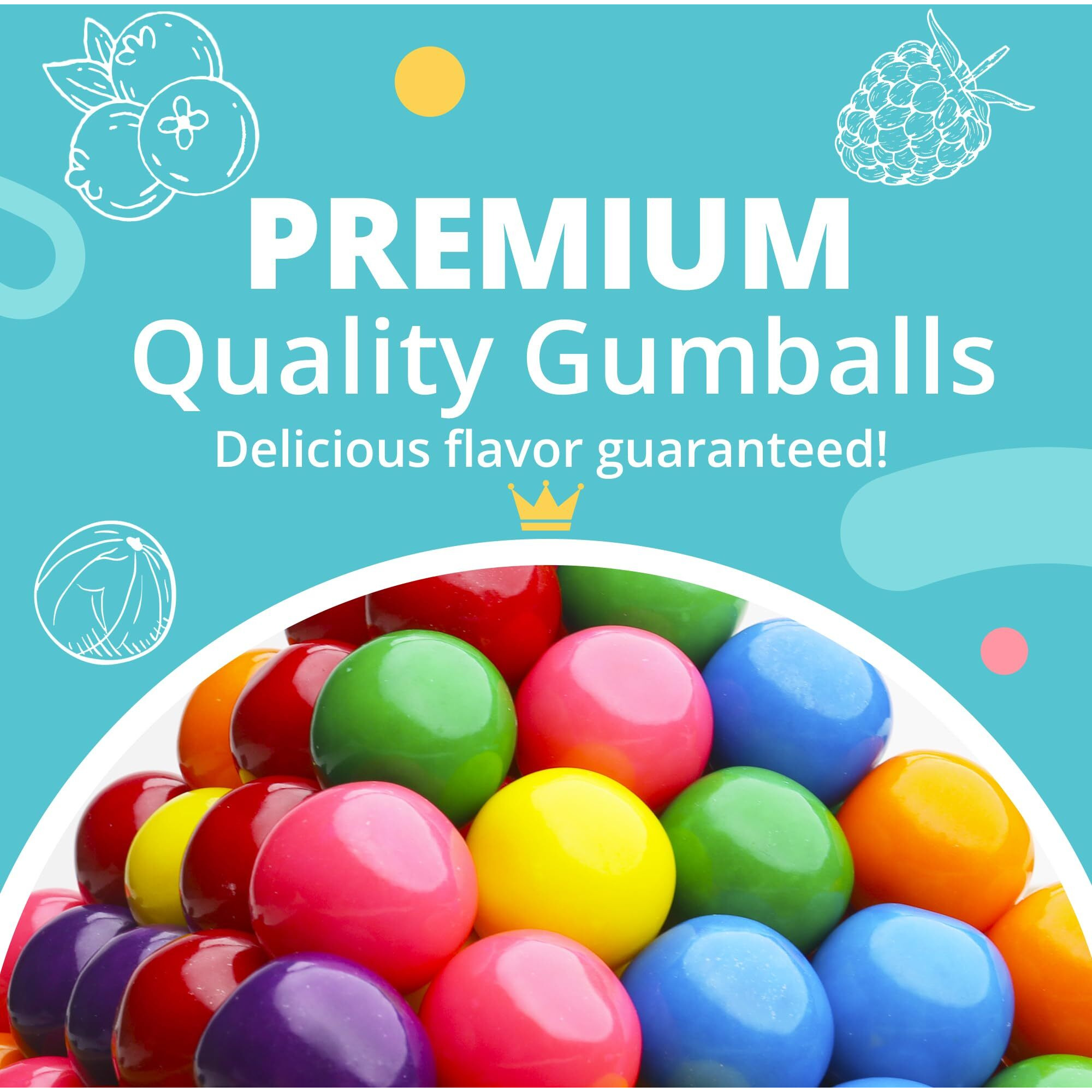 Gumballs For Gumball Machine - 1 Inch Large Double Bubble Gumballs - Assorted Fruit Flavored Bubble Gum For Kids - Sweet Gum Balls In Bulk 1.7 Lb - Chewing Gum For Kids