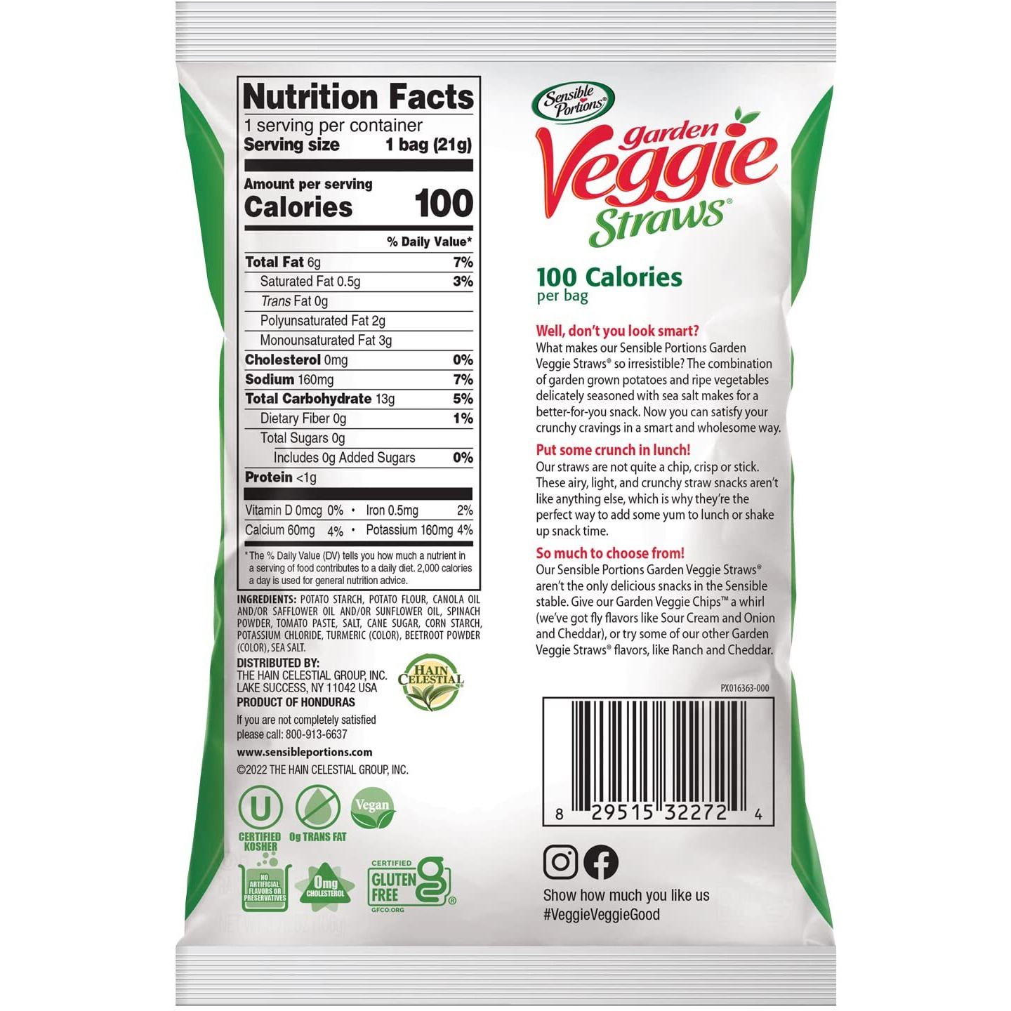 Sensible Portions Sweet & Salty Straws Variety Pack, Apple Straws And Sea Salt Veggie Straws, 0.75 Oz Bag (Pack Of 24)