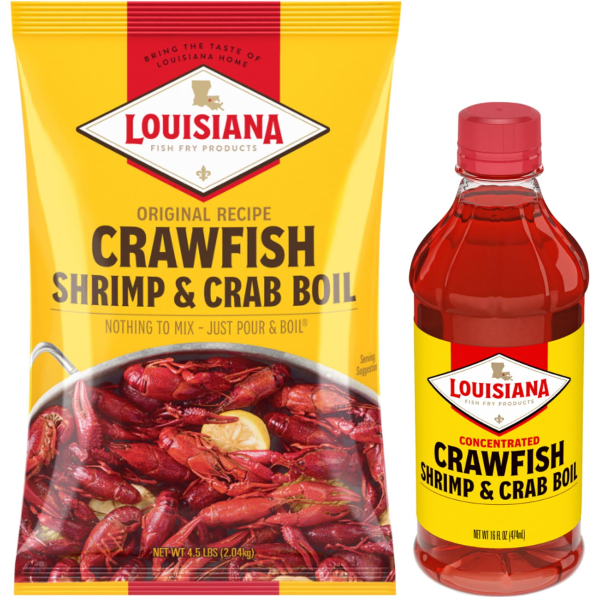 Louisiana Fish Fry Products Crawfish, Shrimp & Crab Boil Seasoning Bundle - 4.5 Lbs Powder Boil And 16 Oz Bottle Of Concentrated Liquid Boil - Spicy, Delicious, And Low Salt Cajun Seasoning