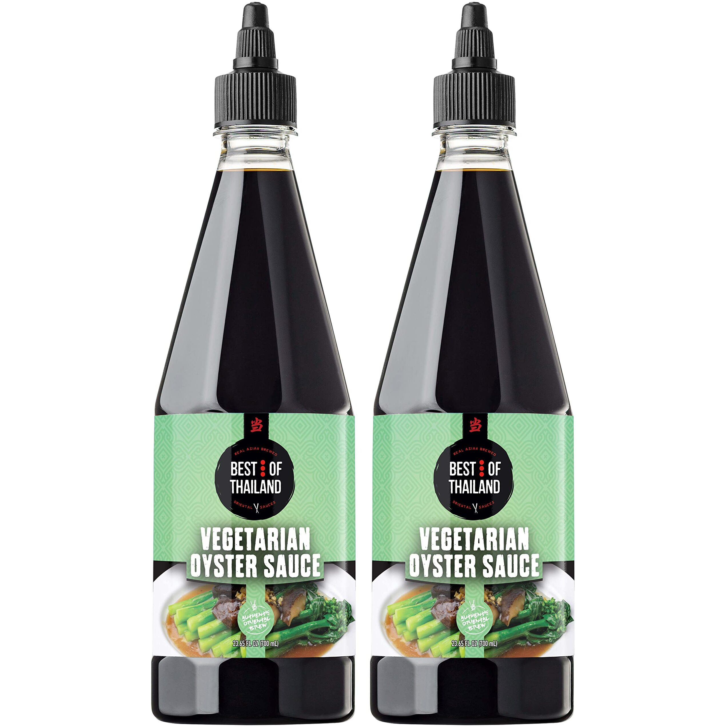 Best Of Thailand Vegetarian Oyster Sauce | [Improved No Msg] Real Authentic Asian Brewed Vegan Sauces For Dressings & Cooking | Certified Kosher & Fat-Free | 2 Pack - Each 23.65 Fl Oz