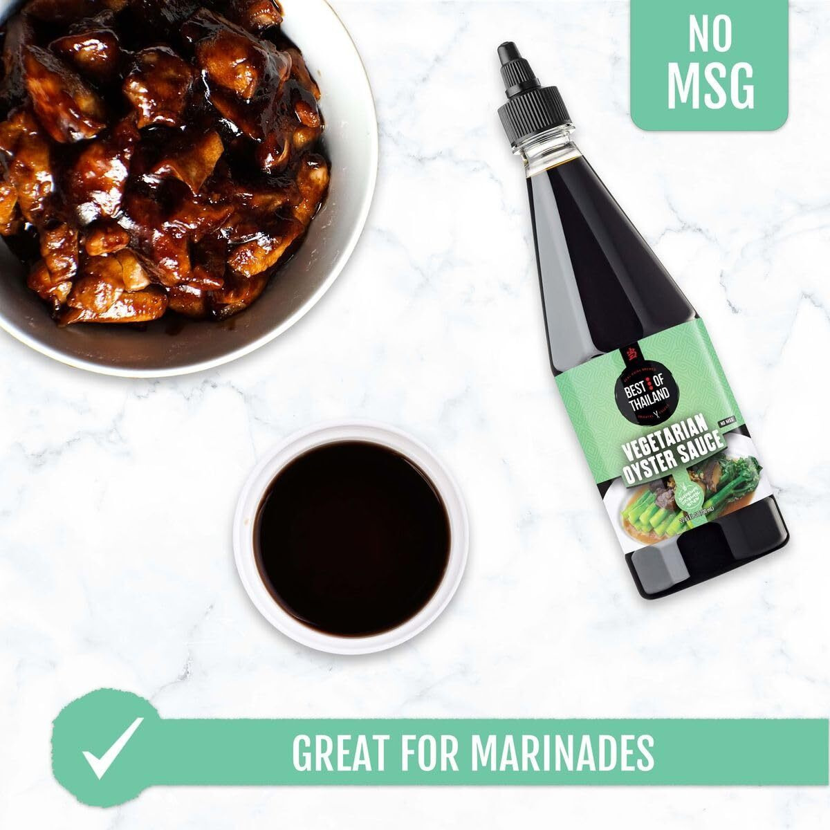 Best Of Thailand Vegetarian Oyster Sauce | [Improved No Msg] Real Authentic Asian Brewed Vegan Sauces For Dressings & Cooking | Certified Kosher & Fat-Free | 2 Pack - Each 23.65 Fl Oz