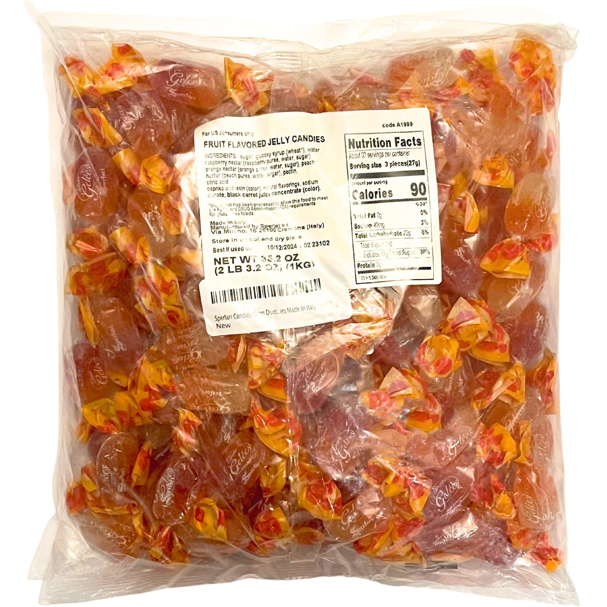 Sperlari Candies Gran Duetto Orange, Peach & Raspberry Italian Fruit Nectar Jelly Candy - Gluten Free, No Artificial Coloring, Individually Wrapped Gummy Candy - Fruit Gummies Made In Italy 1 Kg Bag