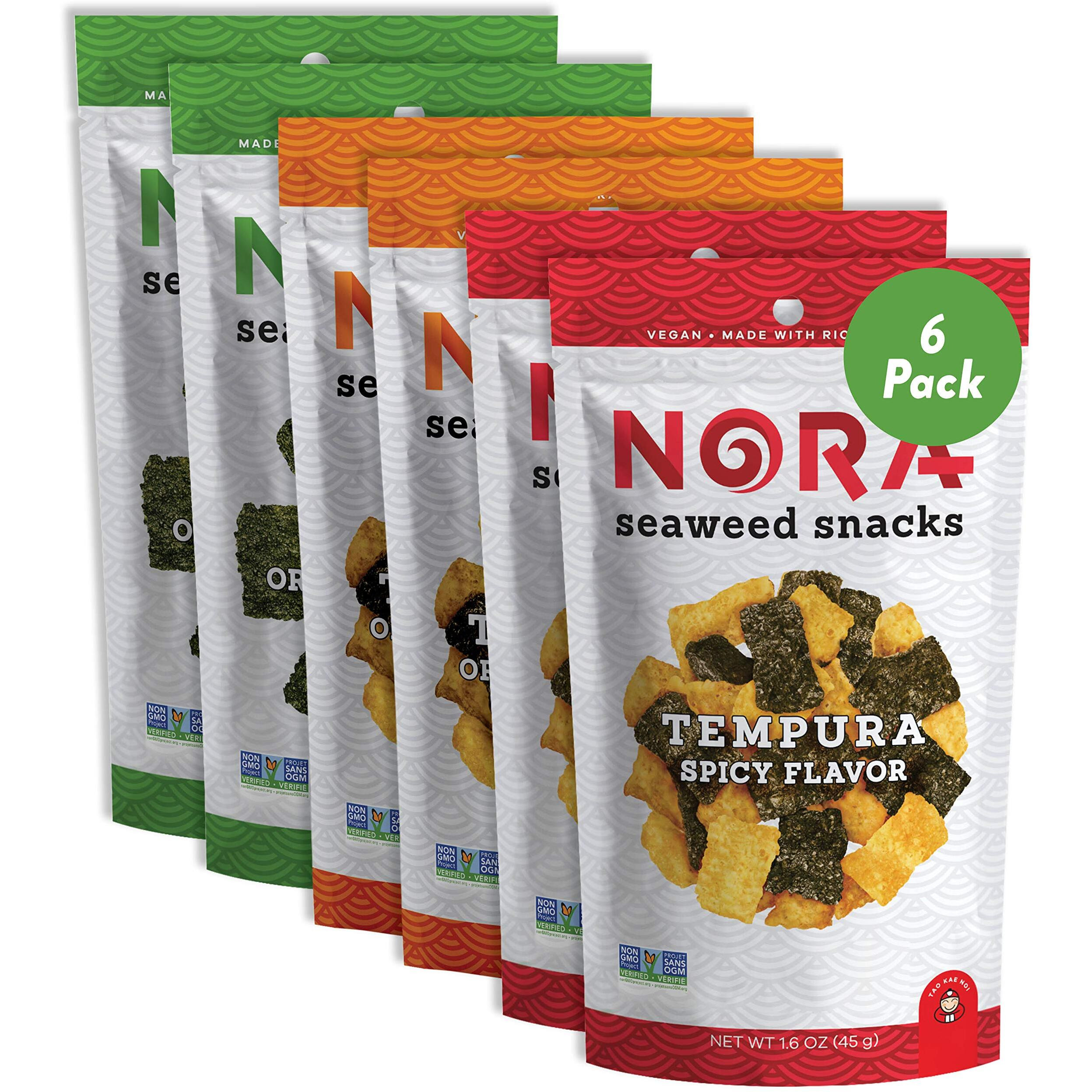 Crispy Seaweed Snacks By Nora | Asian Snacks | Taster's Variety Pack | Low-Sugar, Vegan, Non-Gmo Verified | 6-Pack