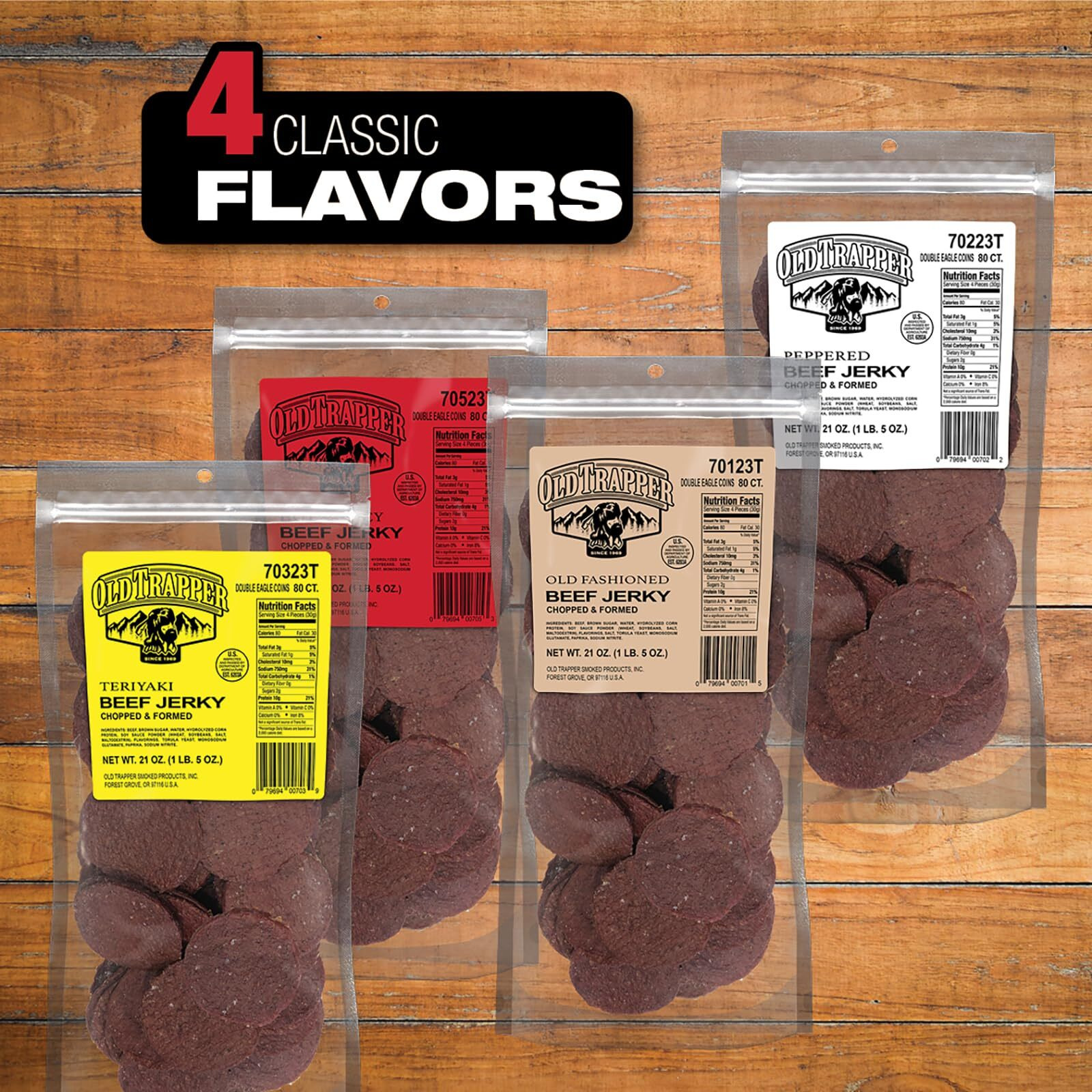 Old Trapper Double Eagle Beef Jerky, Hot & Spicy Flavor, 21Oz. 80-Count Package, Natural Wood Smoked Meat Snacks, 10 Grams Of Protein And 80 Calories Per Serving (Pack Of One)