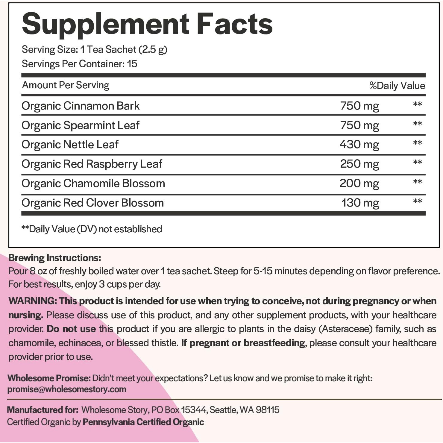 Organic Fertility Tea For Women W Red Raspberry Leaf Tea, Cinnamon Bark, Spearmint Leaf, Nettle Leaf, Chamomile, & Red Clover | Spearmint Tea Organic | Nettle Tea | Chamomile Tea | 15 Pyramid Sachet