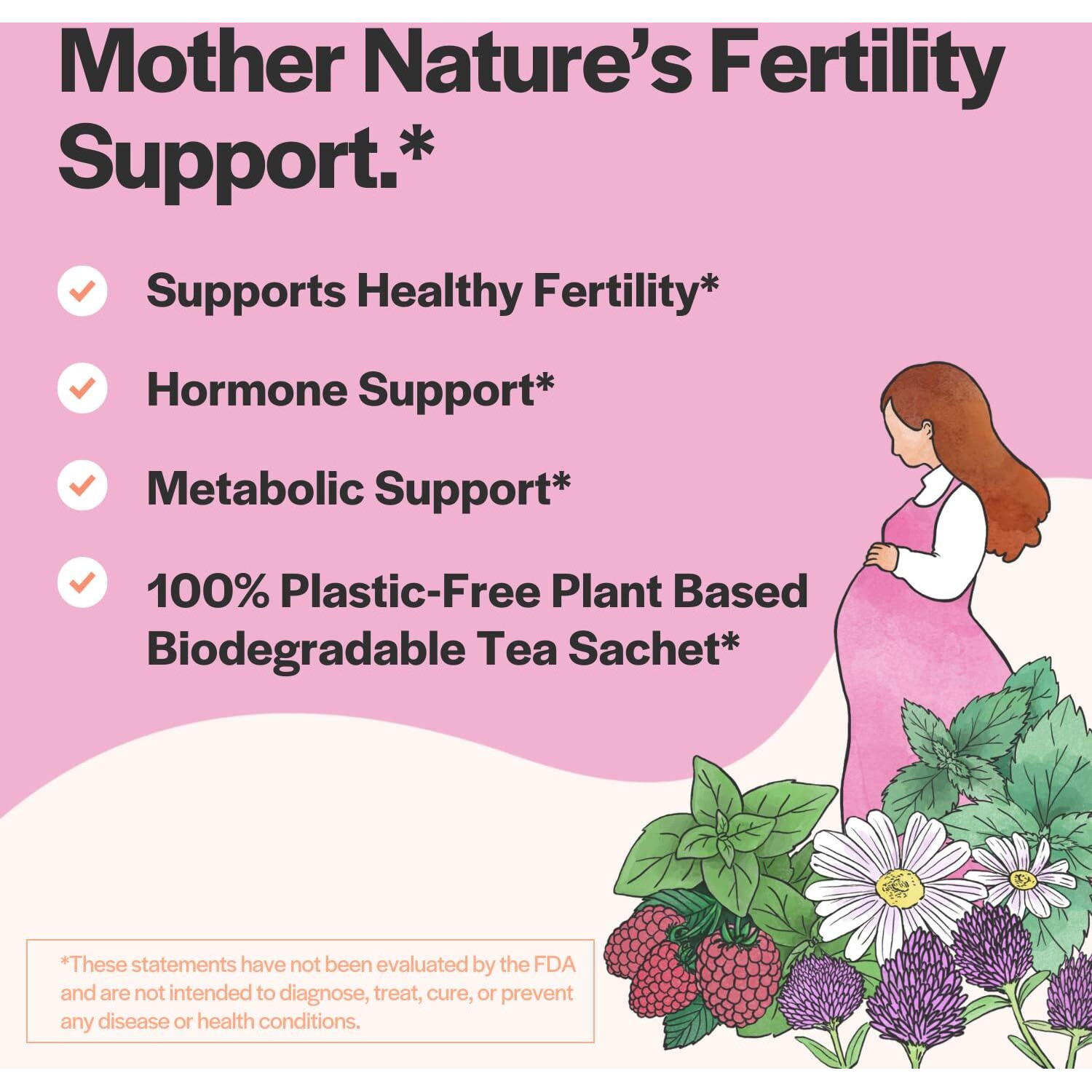 Organic Fertility Tea For Women W Red Raspberry Leaf Tea, Cinnamon Bark, Spearmint Leaf, Nettle Leaf, Chamomile, & Red Clover | Spearmint Tea Organic | Nettle Tea | Chamomile Tea | 15 Pyramid Sachet