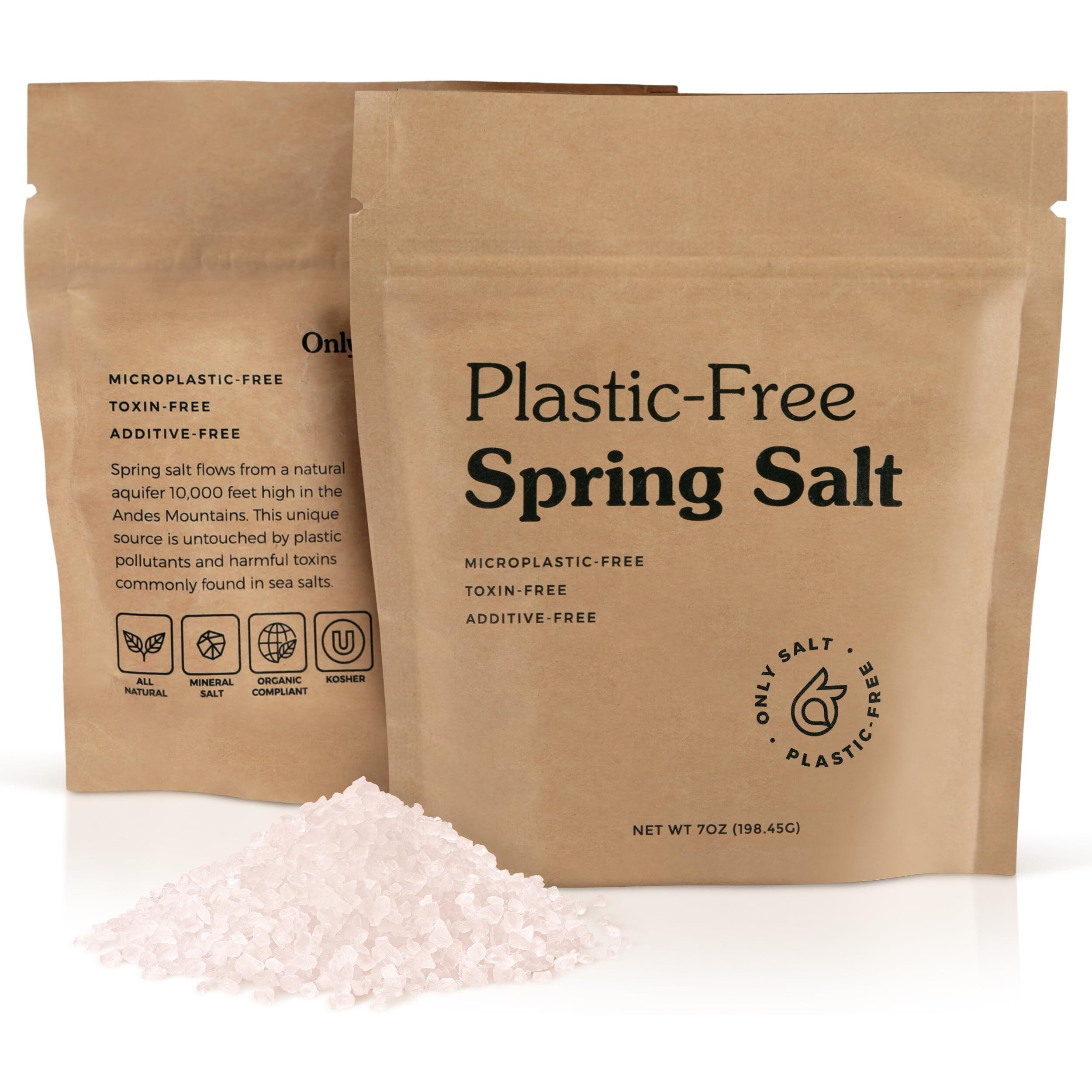 Only Ancient Spring Salt From Andes Mountains, Coarse Grain Rock & Sea Salt Hybrid With High Mineral Content, Kosher Salt For Cooking, Electrolyte Drinks & Healthy Lifestyle, 7 Oz Bag
