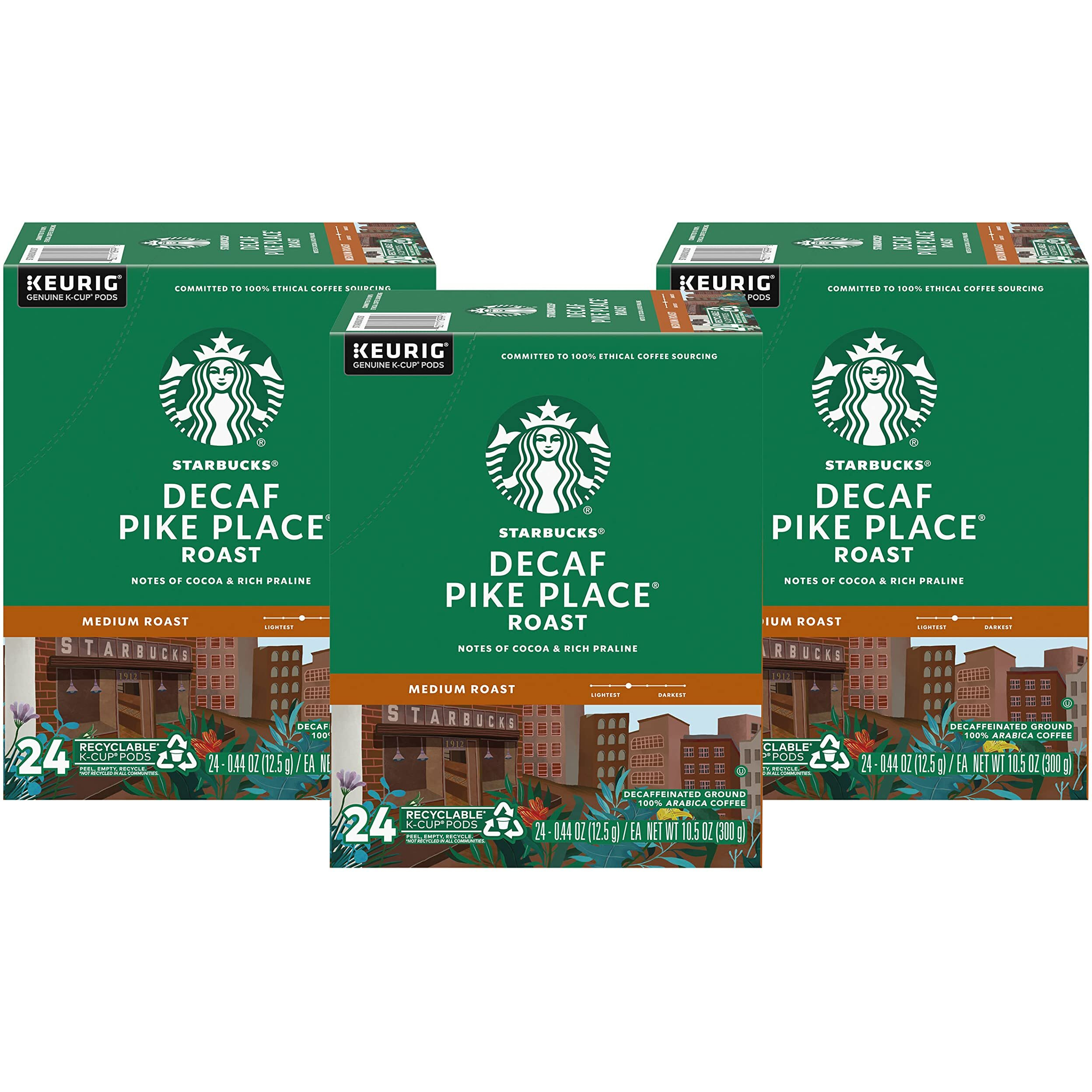 Starbucks Decaf Pike Place Roast K Cups, 72 Count (3 Boxes Of 24 K-Cups)