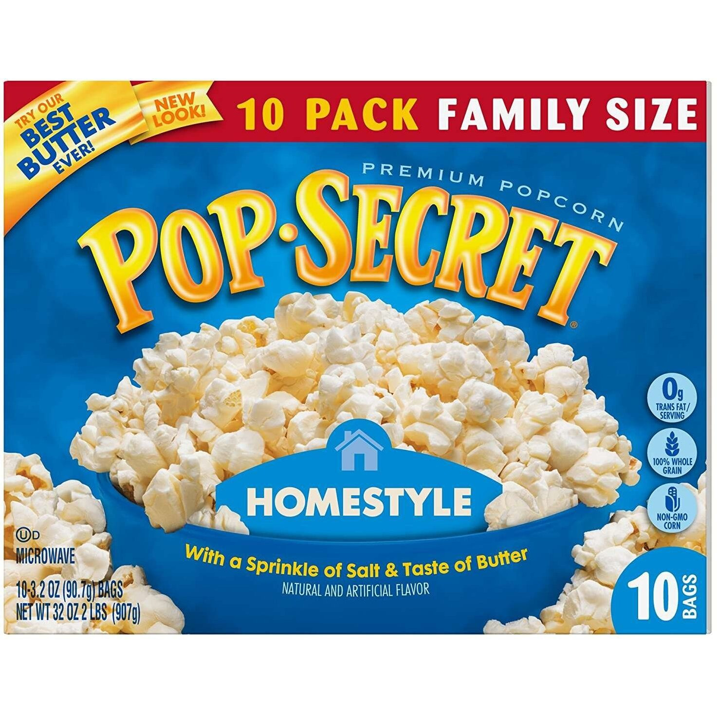 Pop Secret Popcorn, Homestyle, 10-Count Box (32 Ounces)