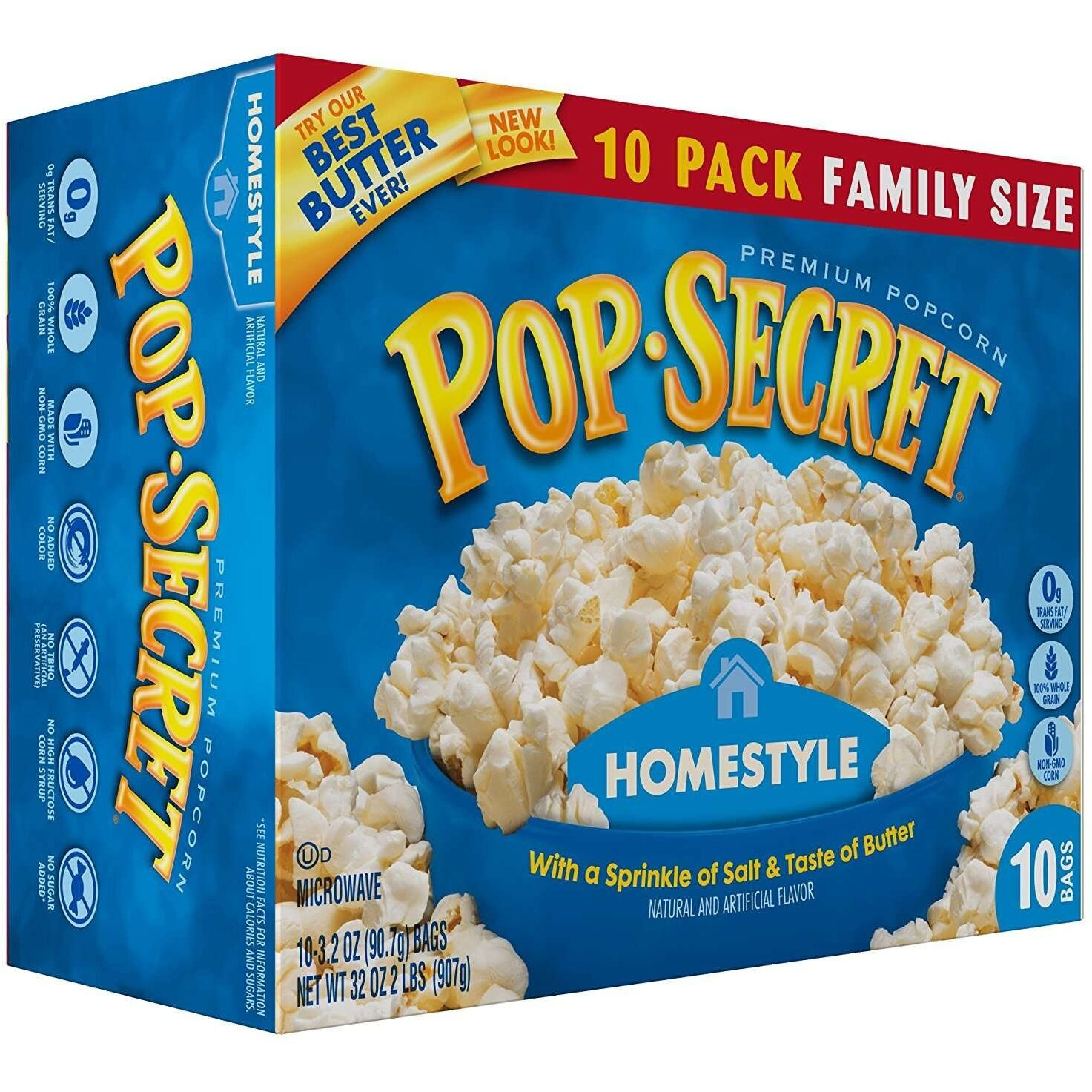 Pop Secret Popcorn, Homestyle, 10-Count Box (32 Ounces)