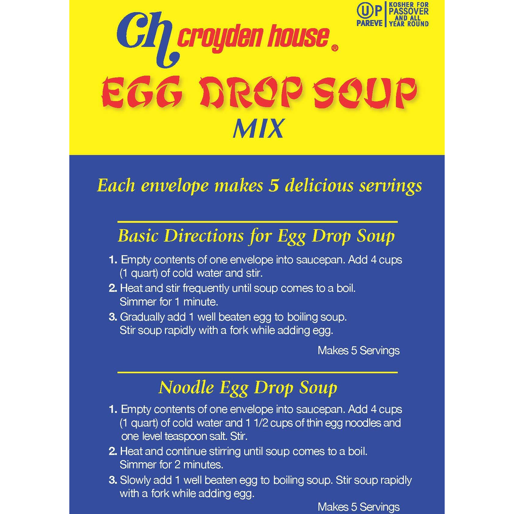 Croyden House Egg Drop Soup Mix 3.5Oz (3 Pack, Total Of 6 Envelopes) Quick And Easy Prep, Chinese Style, Kosher