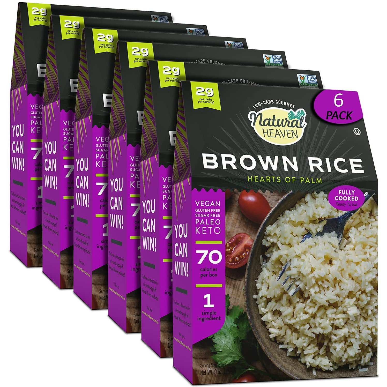Natural Heaven Hearts Of Palm Rice, Brown - Low-Carb And Low-Calorie Brown Rice, Keto, Paleo, Plant-Based Healthy Food, Ready To Eat, 9 Oz Ea (Pack Of 6)
