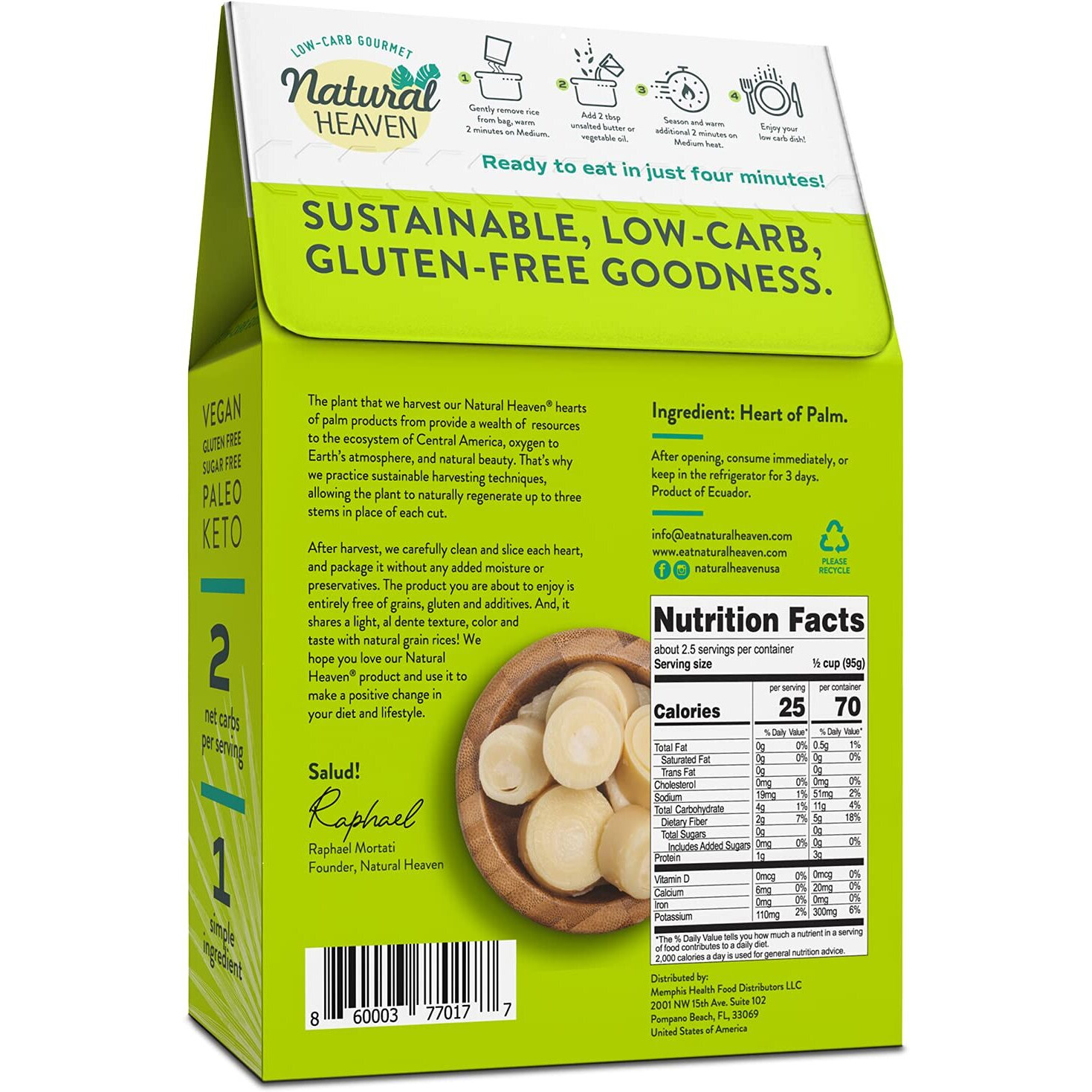 Natural Heaven Hearts Of Palm Rice, Brown - Low-Carb And Low-Calorie Brown Rice, Keto, Paleo, Plant-Based Healthy Food, Ready To Eat, 9 Oz Ea (Pack Of 6)