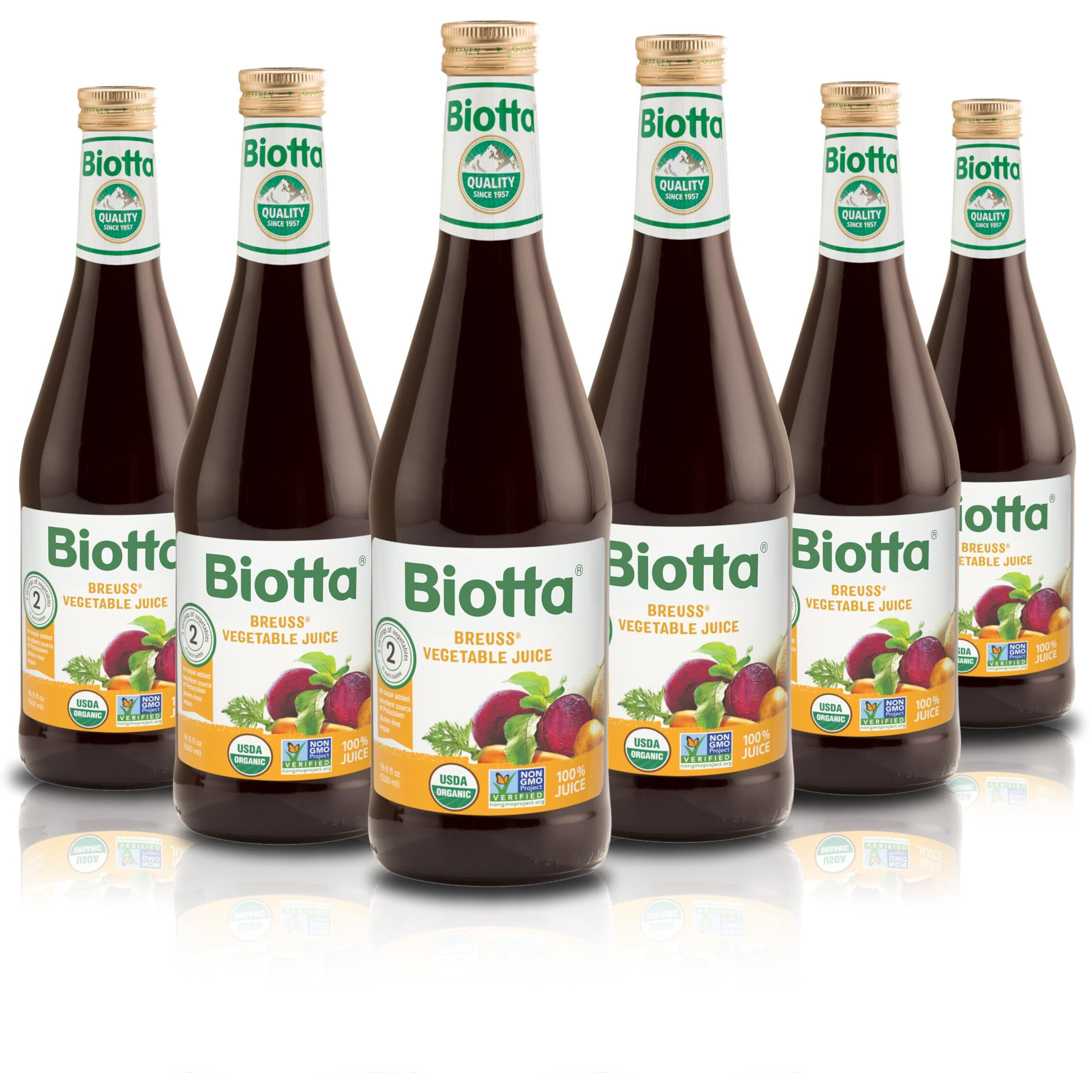 Biotta Organic Breuss Juice - 100% Juice Superfood- Help Improve Overall Wellness - Excellent Source Of Potassium (16.9 Fl Oz, Pk Of 6) (Breuss Vegetable)