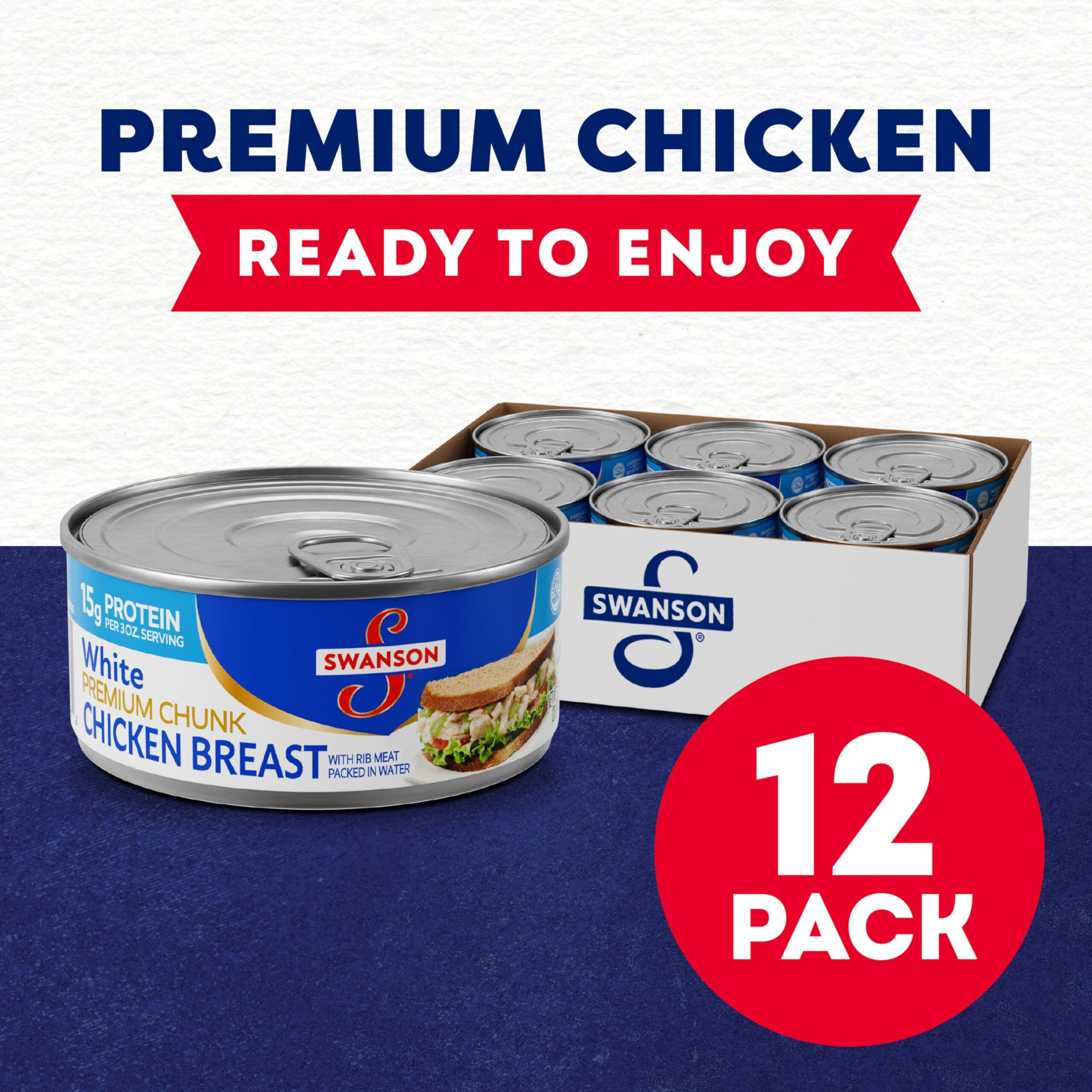 Swanson White Premium Chunk Chicken Breast With Rib Meat In Water, 9.75 Oz. Can (Pack Of 12)