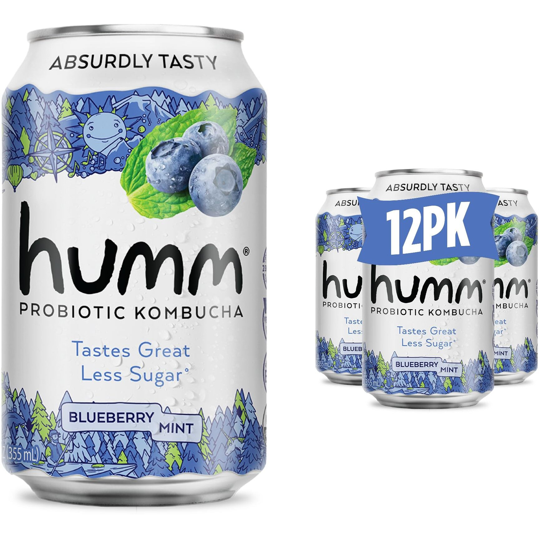Humm Kombucha Blueberry Mint, Organic, Vegan & Gmo Free (12 Pack)