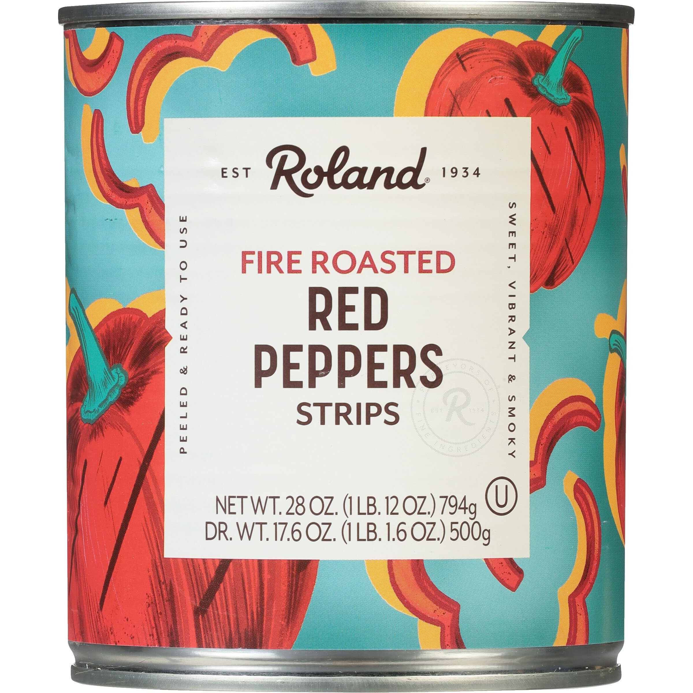 Roland Foods Fire-Roasted Red Pepper Strips, 28 Ounce Can, Pack Of 4