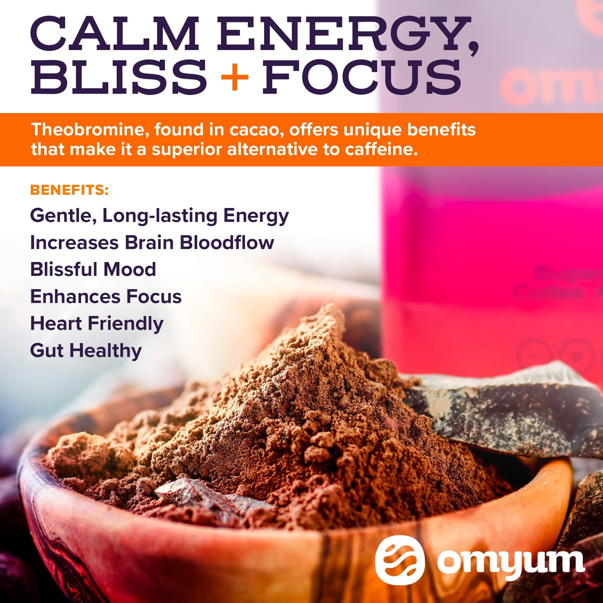 Omyum Supernatural Coffee Alternative (30 Servings) - Organic Superfood Adaptogen Mushroom Blend With Cacao, Lions Mane, Reishi, Cordyceps, Ashwagandha & L-Theanine - Calm Energy, Focus & Gut Health
