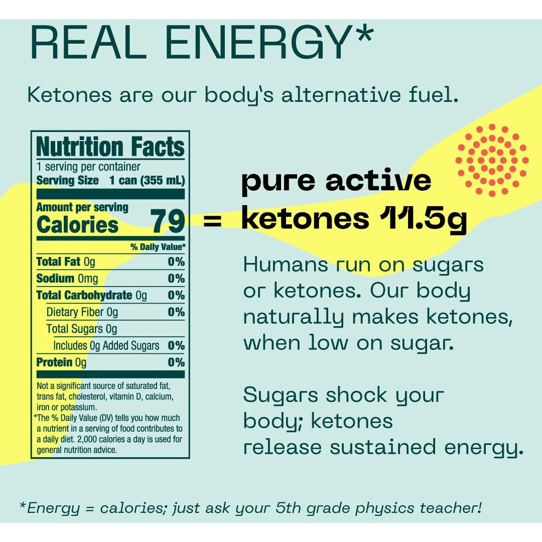 Key Ketone Energy Drink  Sugar Free, 80Mg Low Caffeine, All Natural, 11.5G Ketones, Long Lasting Energy, Green Tea & L-Theanine For Mental Focus, Pineapple Passionfruit (Pack Of 12)
