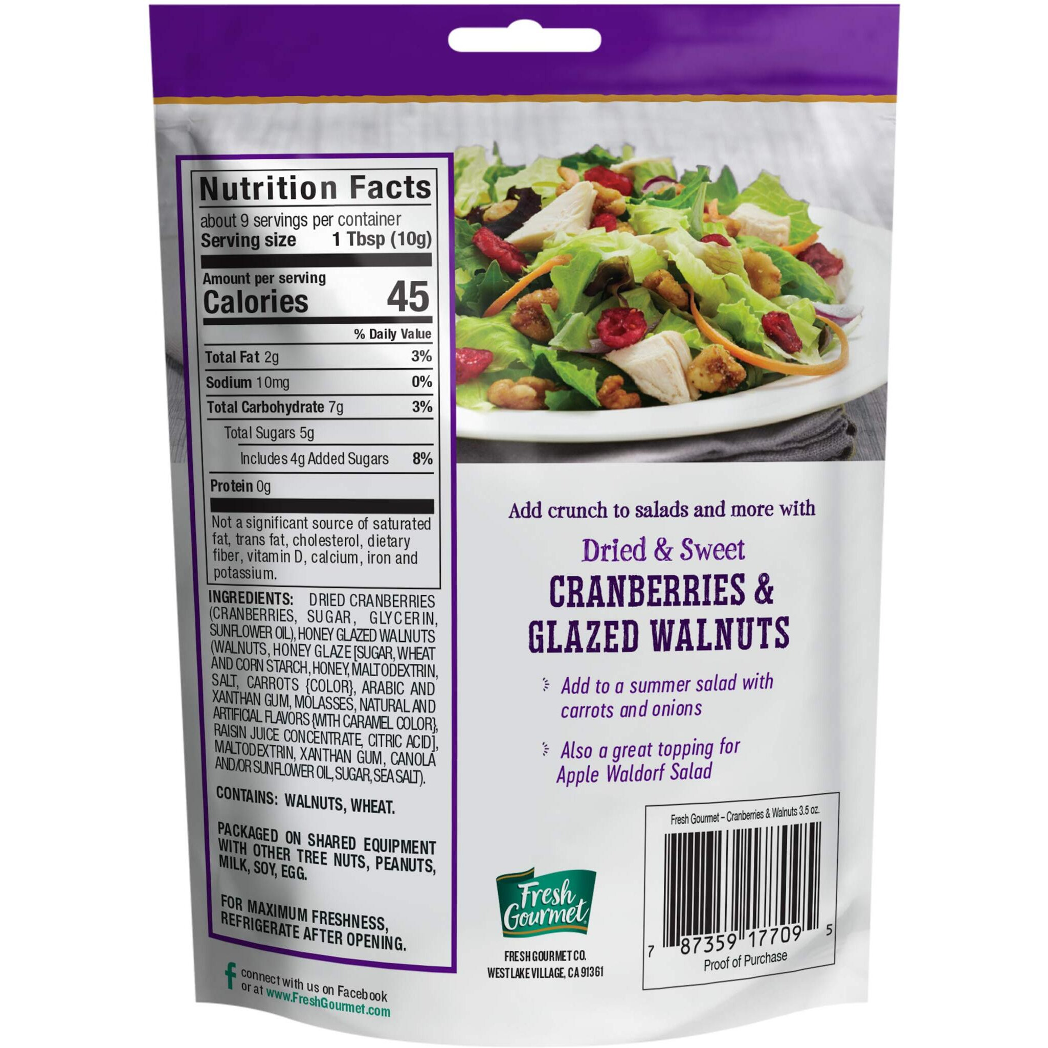 Fresh Gourmet Dried Cranberries & Glazed Walnuts | 3.5 Ounce, Pack Of 9 | Crunchy Snack And Salad Topper