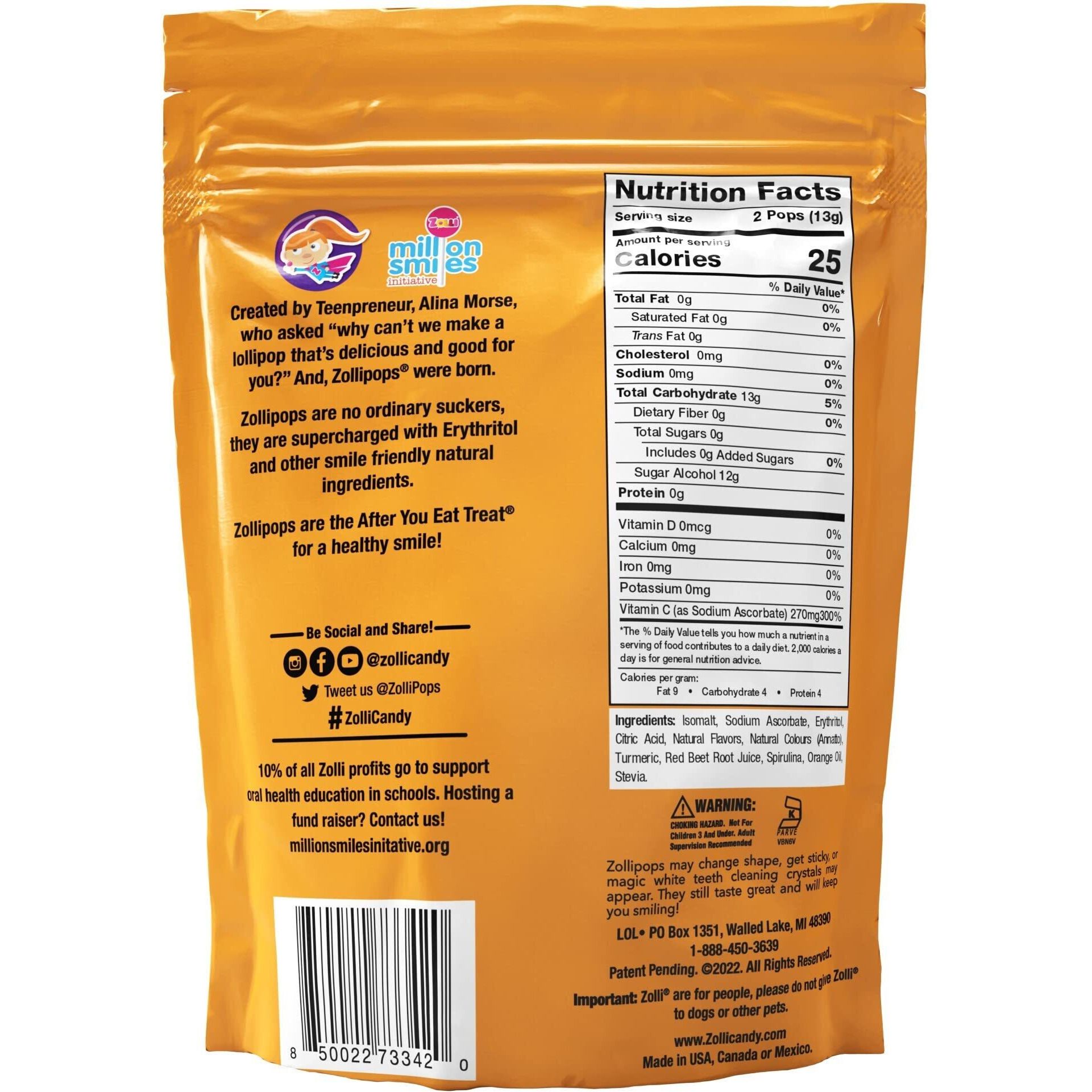 Zolli Vitamin C Sugar-Free Keto Lollipops - Immune Boosting, Natural Fruit Flavor, Vegan, Gluten-Free, 8 Oz. - Support Your Immune System With Tasty And Healthy Lollipops