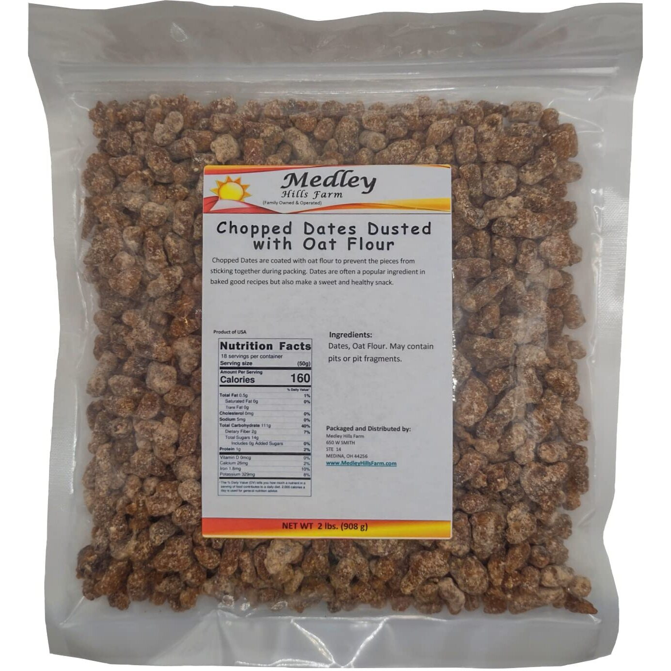 Medley Hills Farm Chopped Dates Dusted With Oat Flour | No Added Sugar | Resealable Bag | 2 Lbs