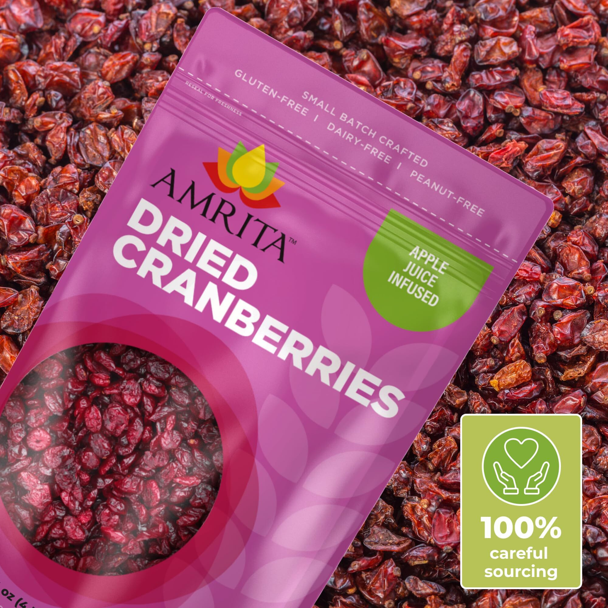 Amrita Dried Cranberries 2 Lb | Sweetened With Apple Juice, Unsulfured, Gluten Free, Non-Gmo, No Preservatives | Packed Fresh In Resealable Bags | Fruit Snacks, Salads, Baking