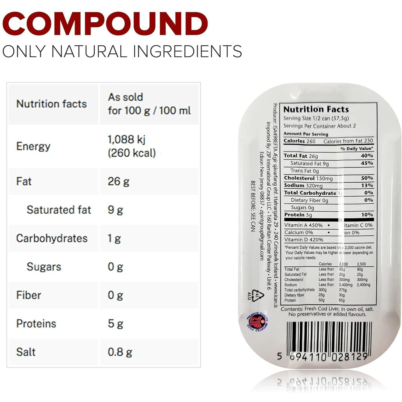 Wild Cod Liver Canned From Iceland 4.06Oz Pack Of 4