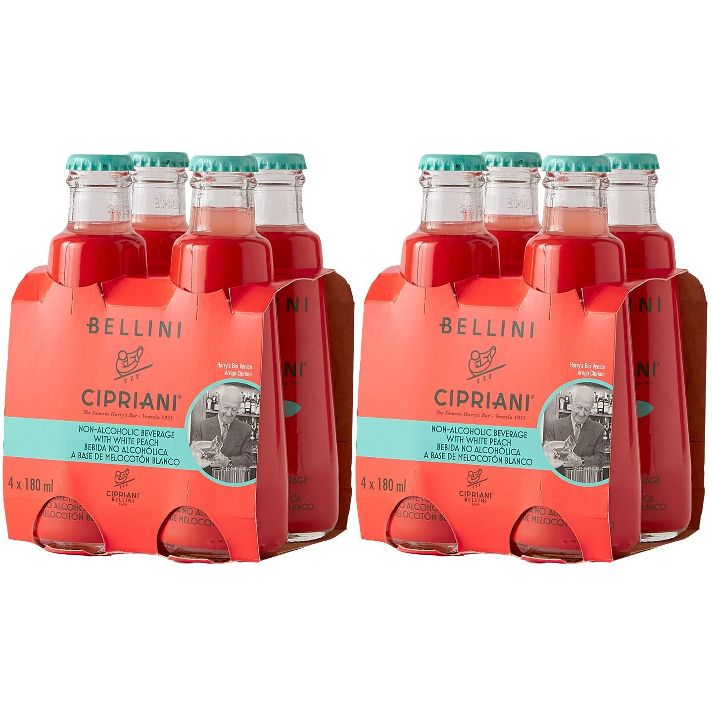 Cipriani Peach Bellini Mix - White Peach Cocktail Mixers With Peach Puree & Sparkling Water - Non-Alcoholic Virgin Bellini Drink, Add Peach Flavoring To A Cocktail, Pack Of 8