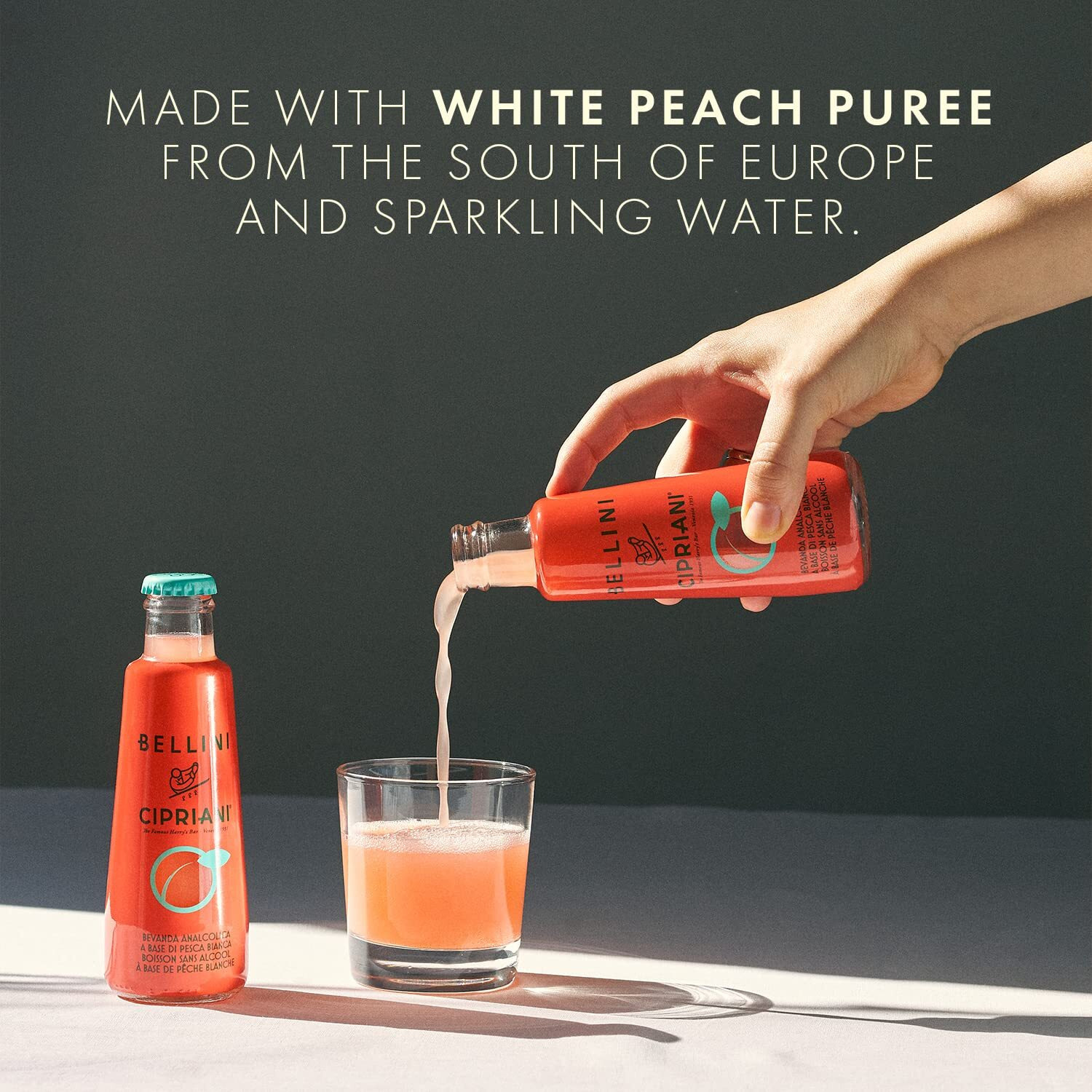 Cipriani Peach Bellini Mix - White Peach Cocktail Mixers With Peach Puree & Sparkling Water - Non-Alcoholic Virgin Bellini Drink, Add Peach Flavoring To A Cocktail, Pack Of 8