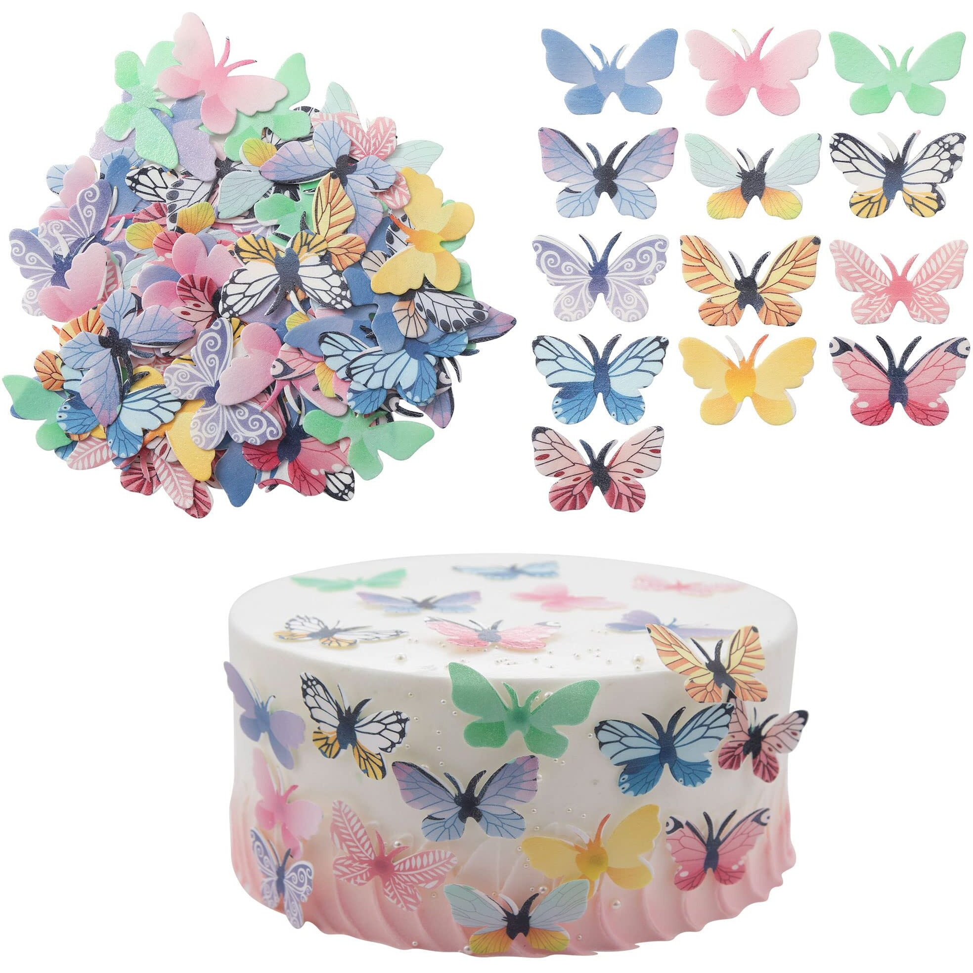 Gyufise 72Pcs Edible Butterfly Cupcake Toppers 3D Colorful Cake Realistic Butterfly Dessert Decoration For Birthday Party Wedding Food Decorations Mixed Size