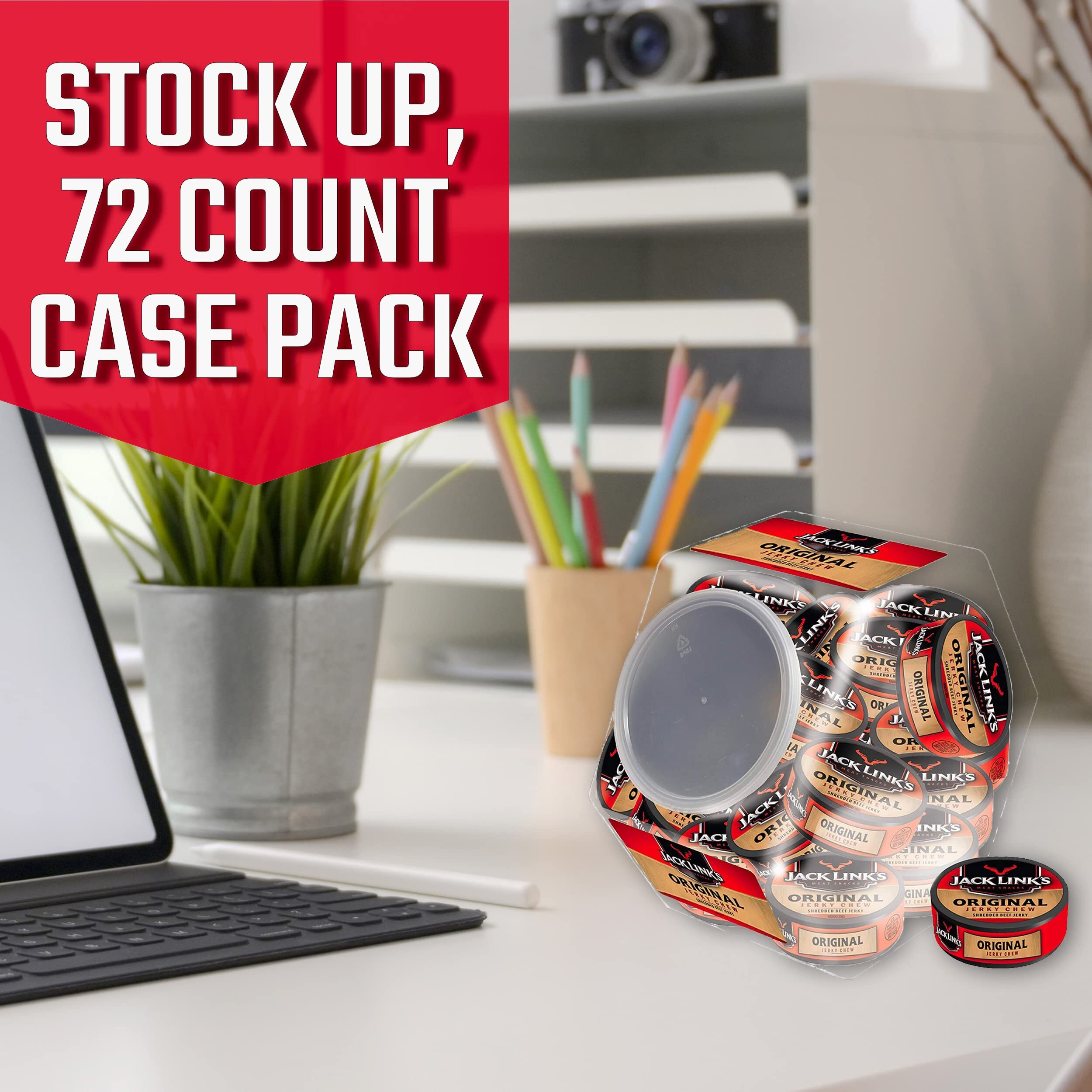 Jack Link's Beef Jerky Chew,Original,Bulk Pack - Shredded Beef Jerky,Made With Premium Beef,0.32 Oz Per Snack Tin,23.04 Oz Total (Pack Of 72)