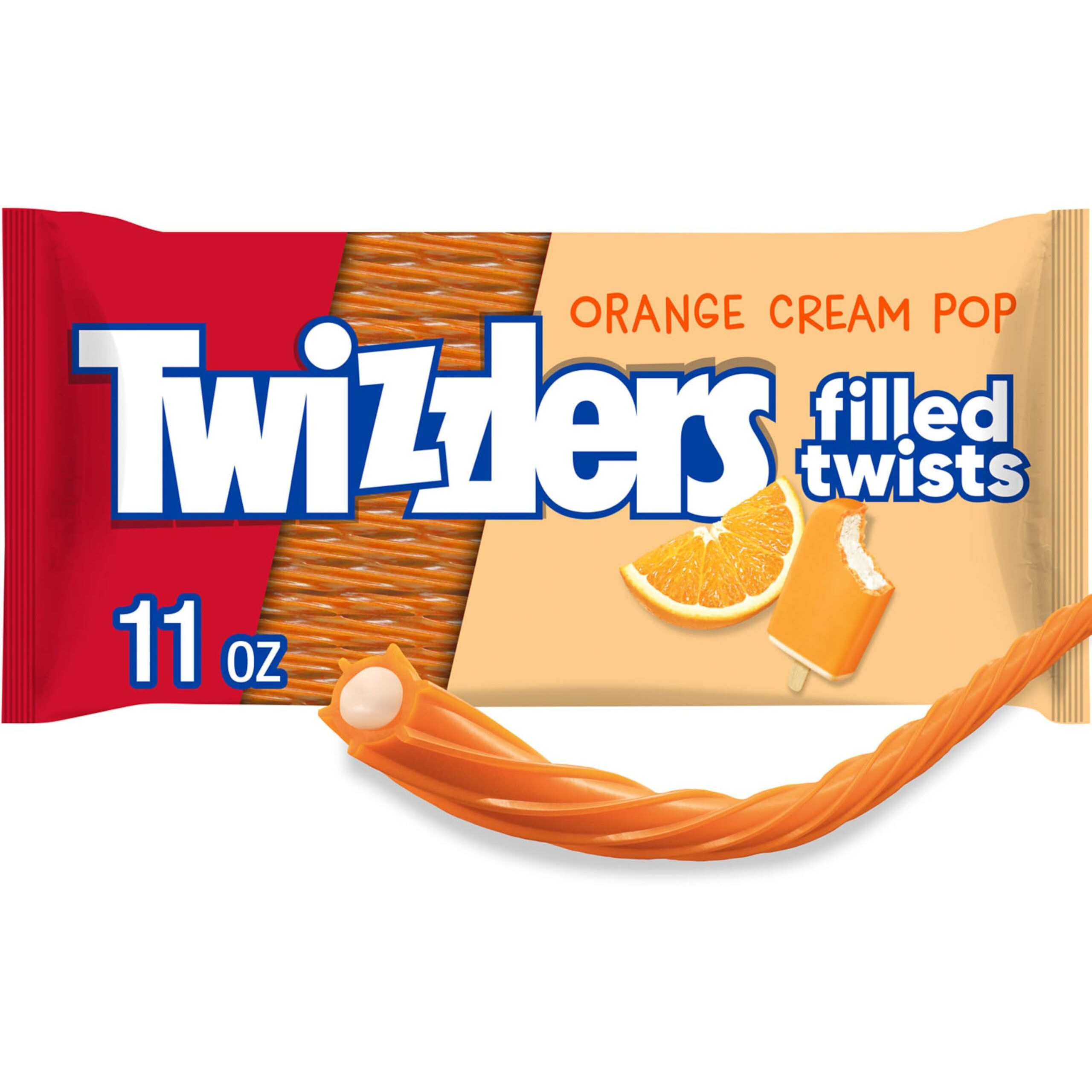 Twizzlers Filled Twists Orange Cream Pop Flavored, Low Fat Candy Bags, 11 Oz (12 Count)