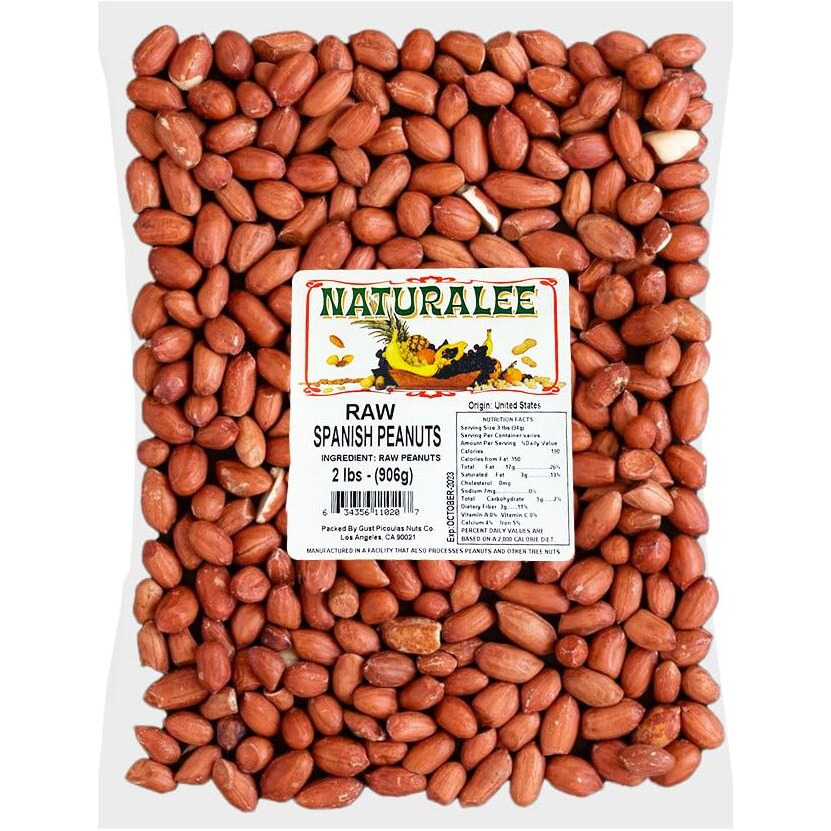 Naturalee Peanuts, Raw Whole Spanish Redskin 2 Lbs - Raw, Unsalted - Heart Health, High Protein, Vegan, Natural